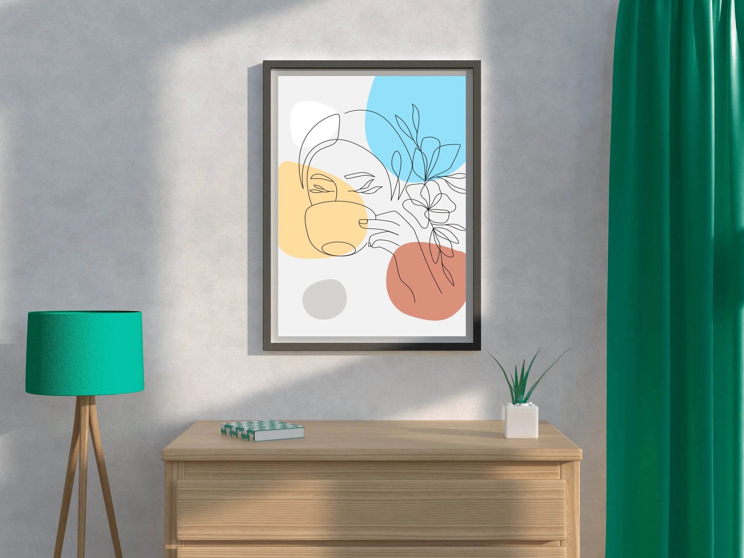 Beautiful Woman and Flower Drinking Coffee Wall Art - beink online art store
