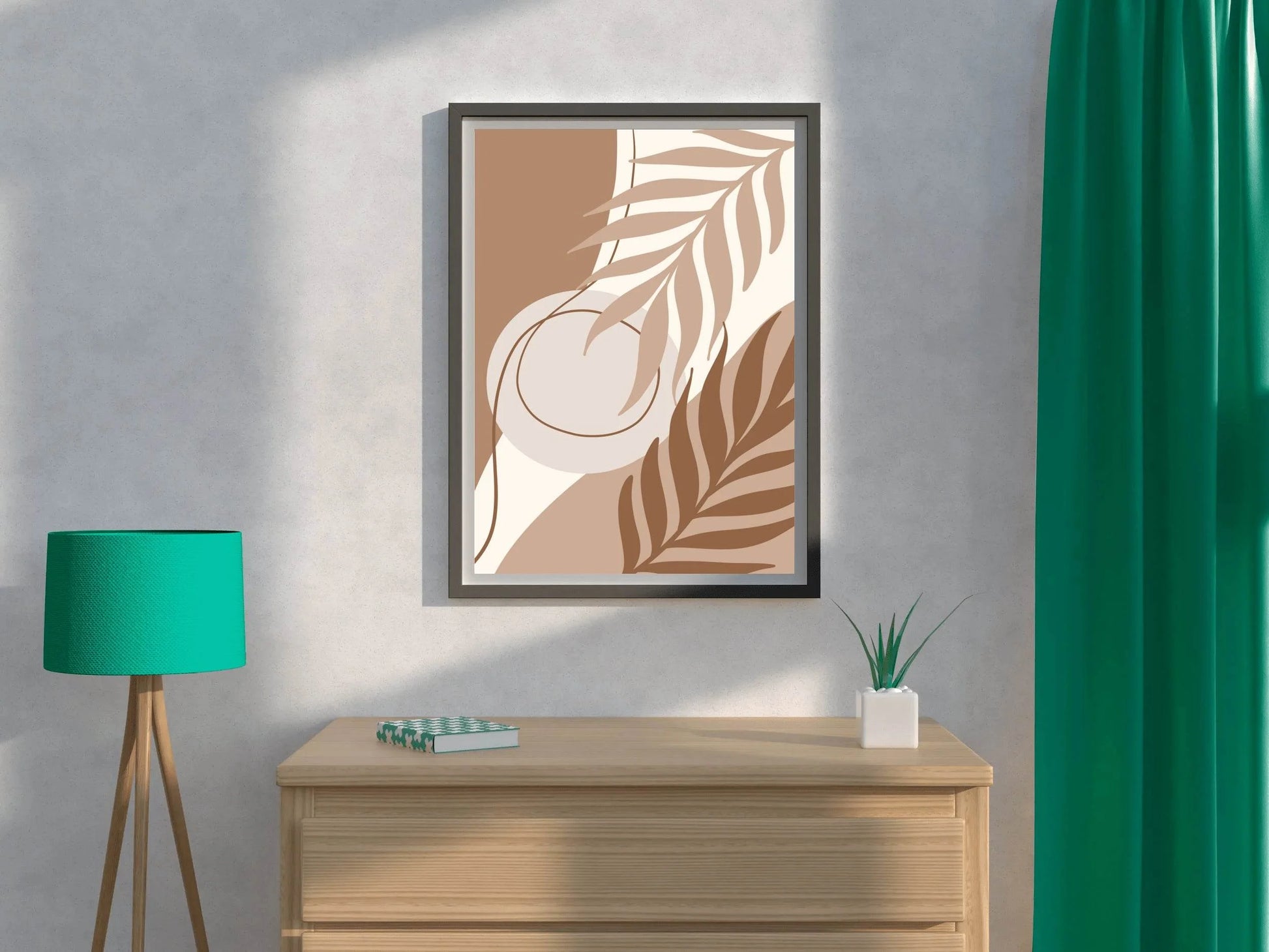 Abstract Design with a Brown Leaf and Shapes ArtWork - beink online art store