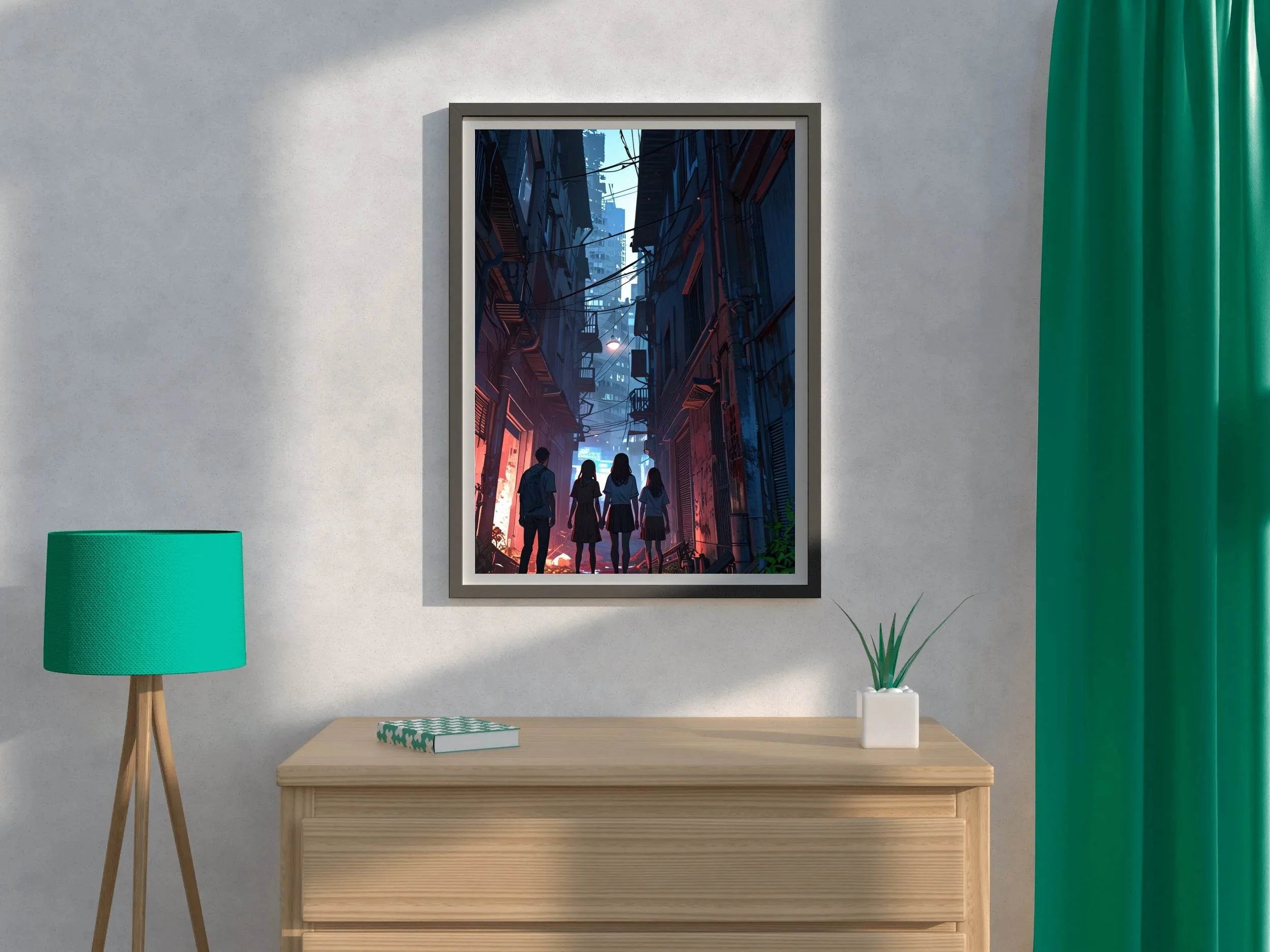 Friends In Night Alleyway Anime Wall Art - beink online art store
