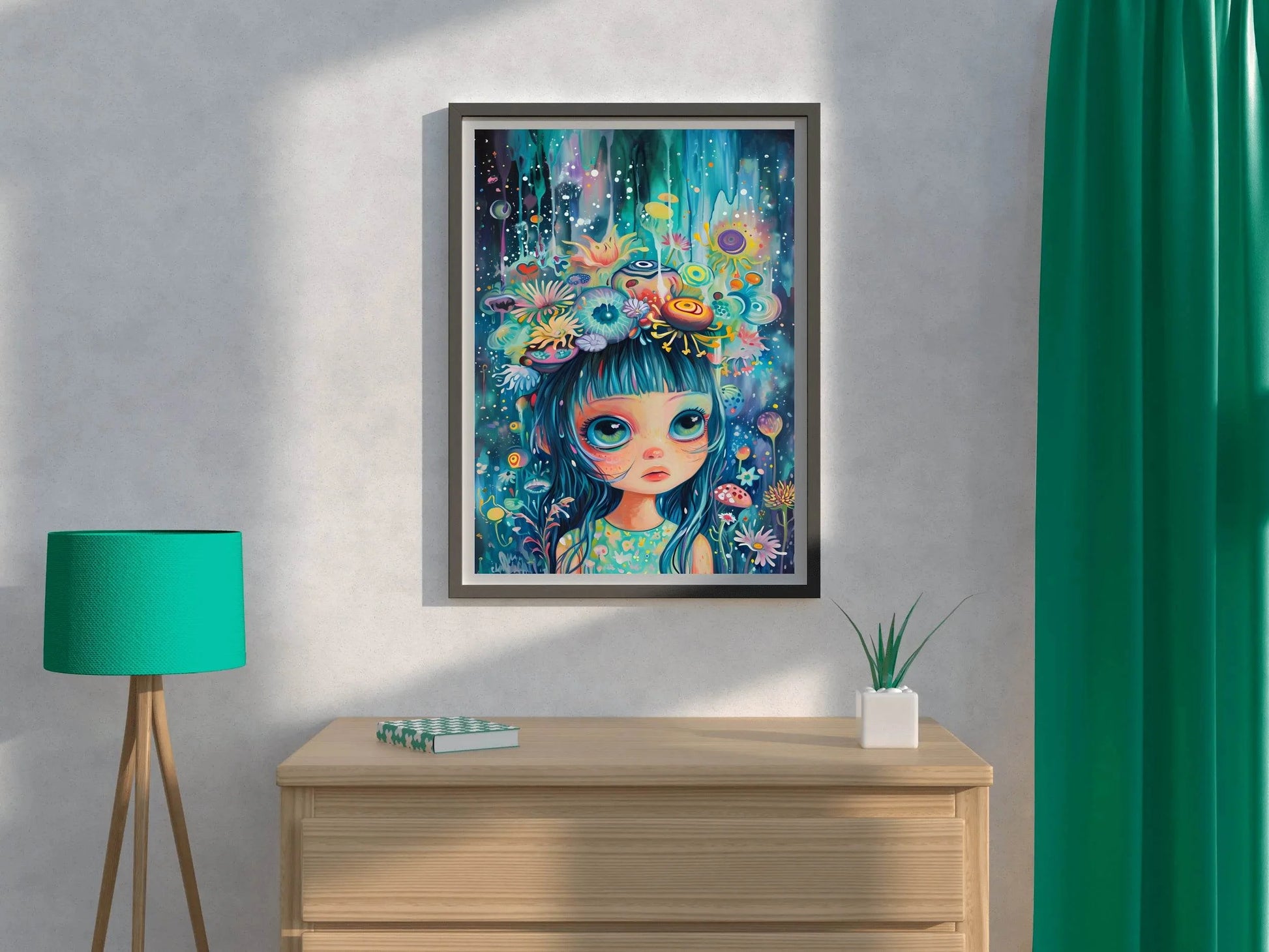 Anime girl with blue hair Wall Art - beink online art store
