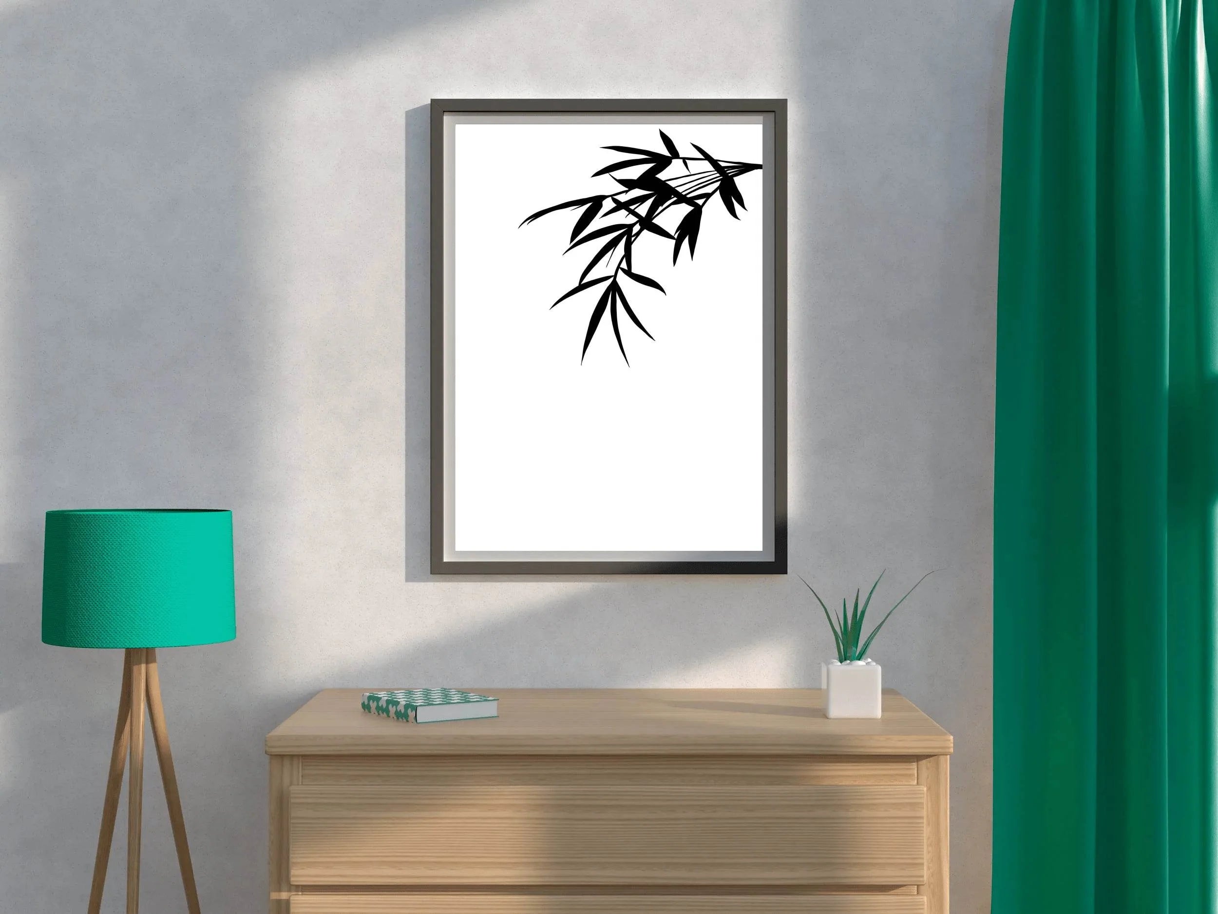 Bamboo Leaves Black & White Wall Art - beink online art store