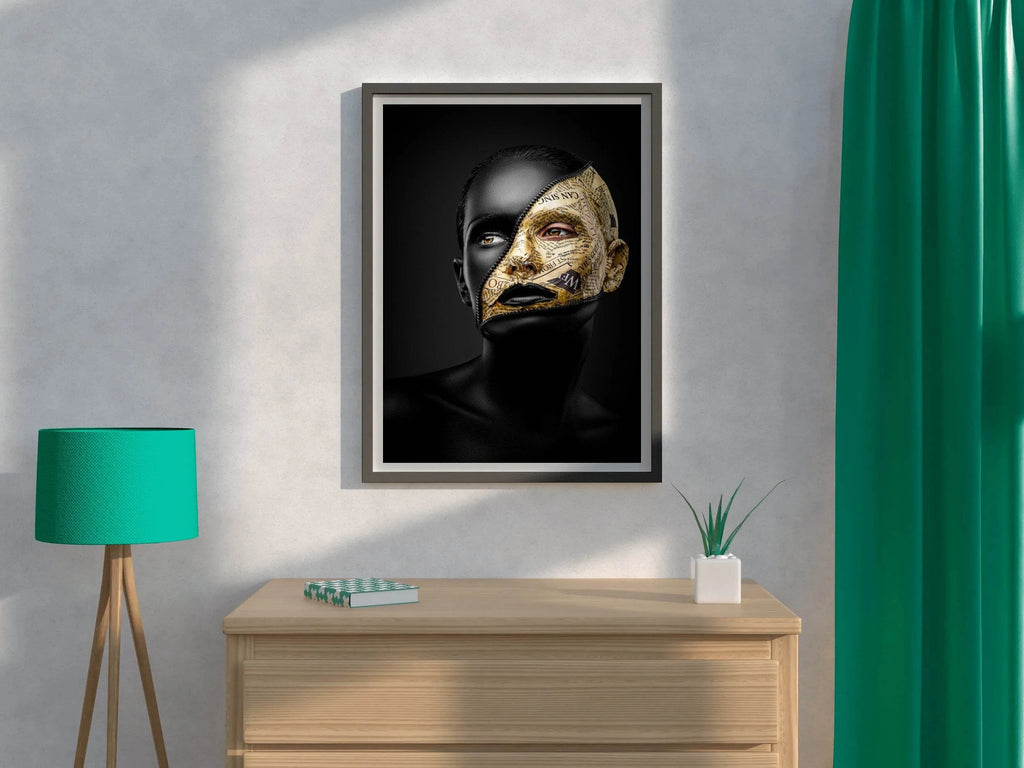 Gold and Black Makeup On The Woman Face Wall Art - beink online art store