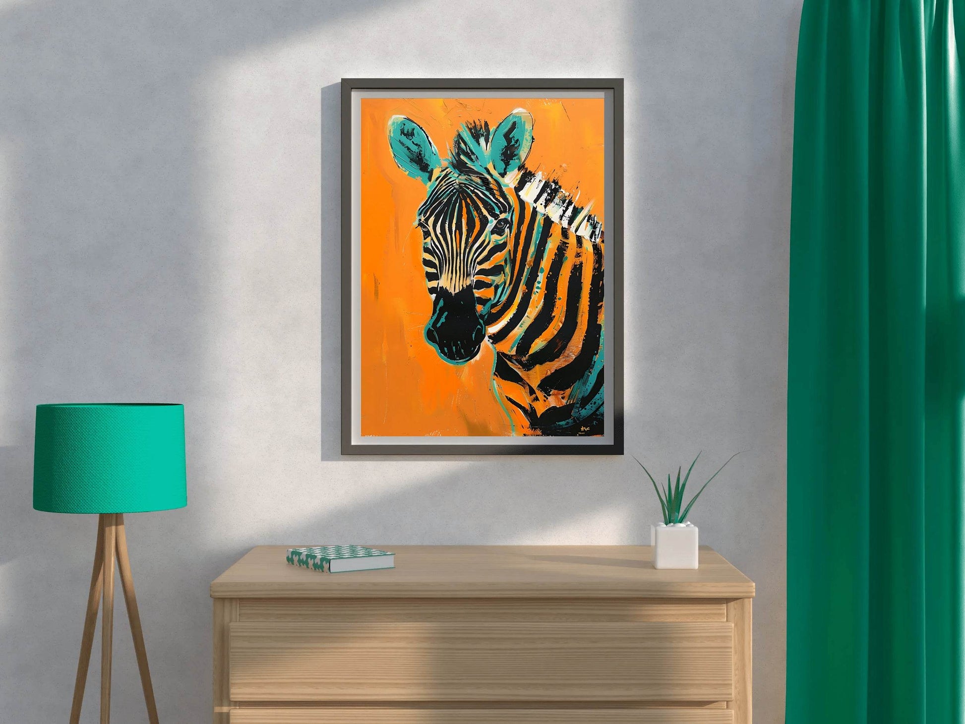 Orange Background Zebra Painting Wall Art - beink online art store