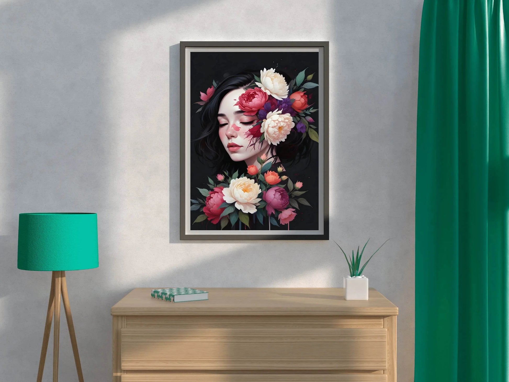 Kawaii Girl with Flowers Asian Style Anime Wall Art - beink online art store