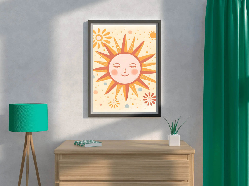 Illustration of Sleeping Sun With Yellow Background - beink online art store