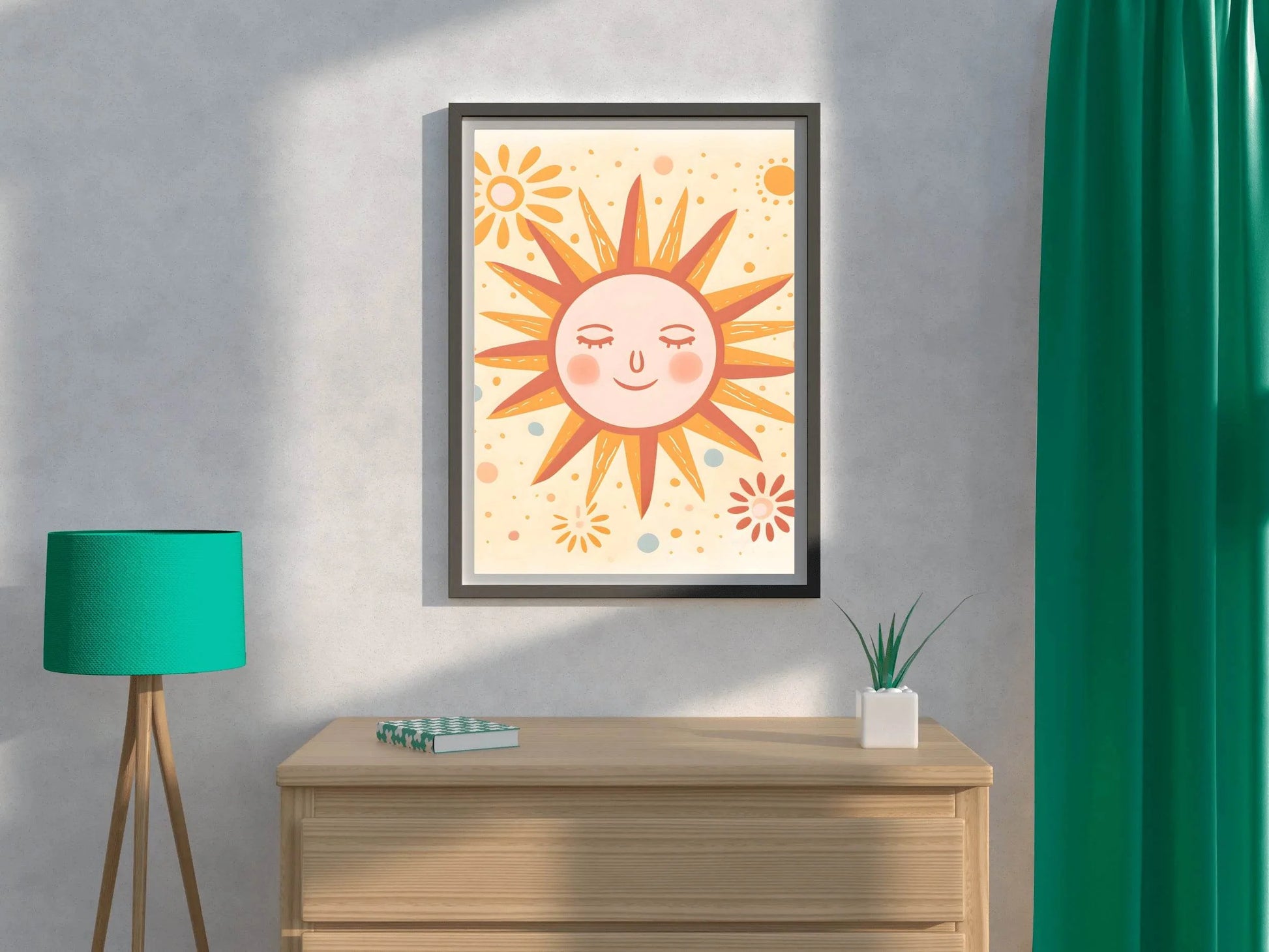 Illustration of Sleeping Sun With Yellow Background - beink online art store