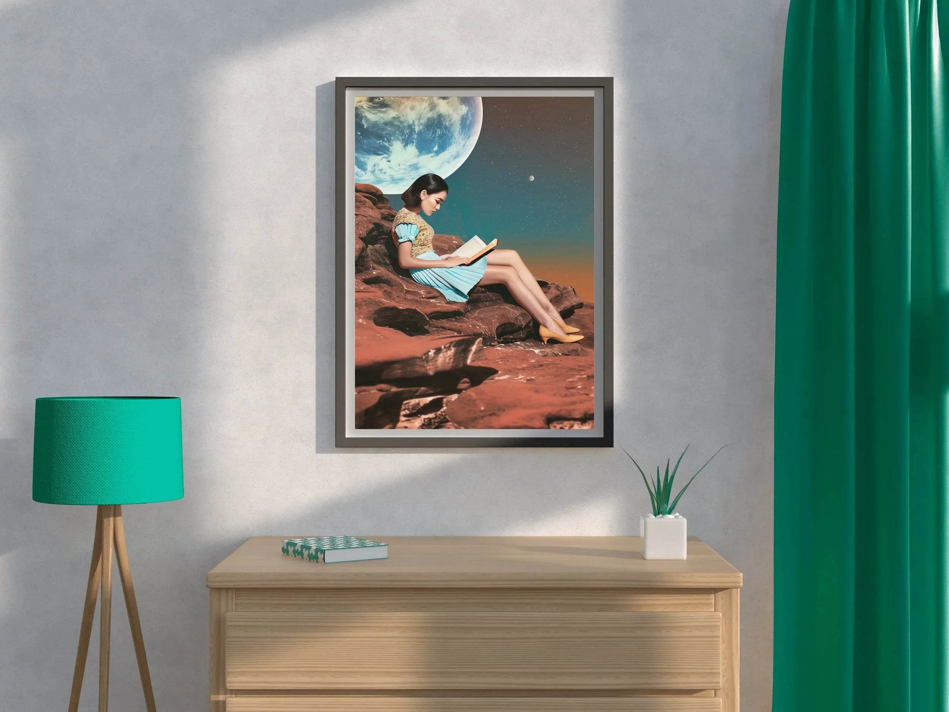 Girl Reading Book With Moon Background Wall Art - beink online art store