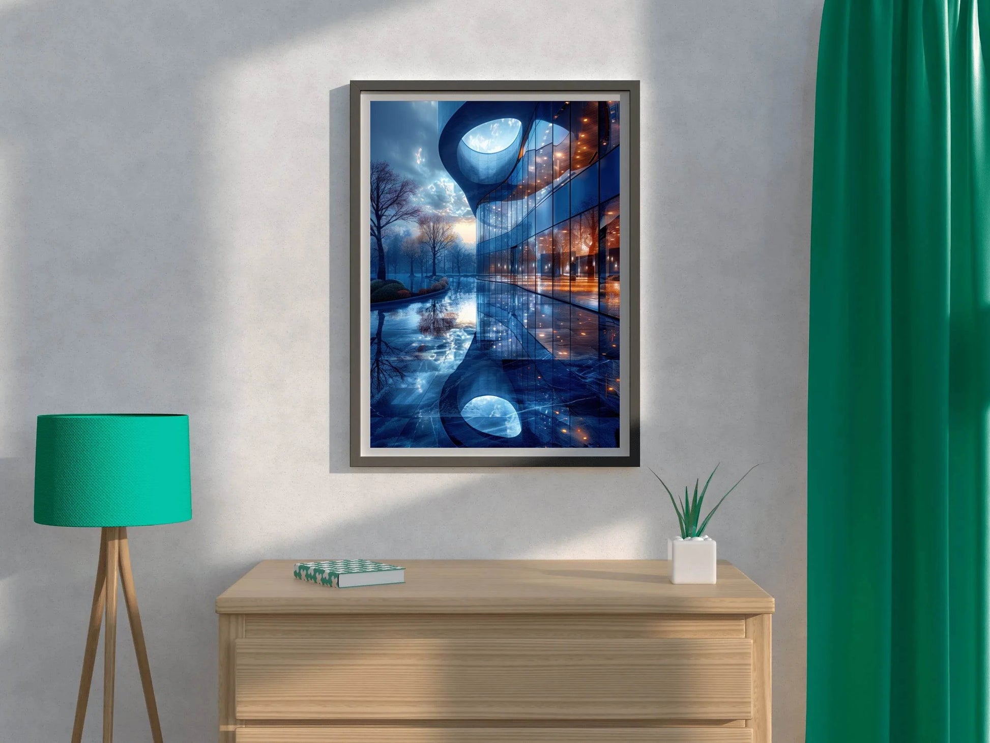 Blue Glass Building Wall Art - beink online art store
