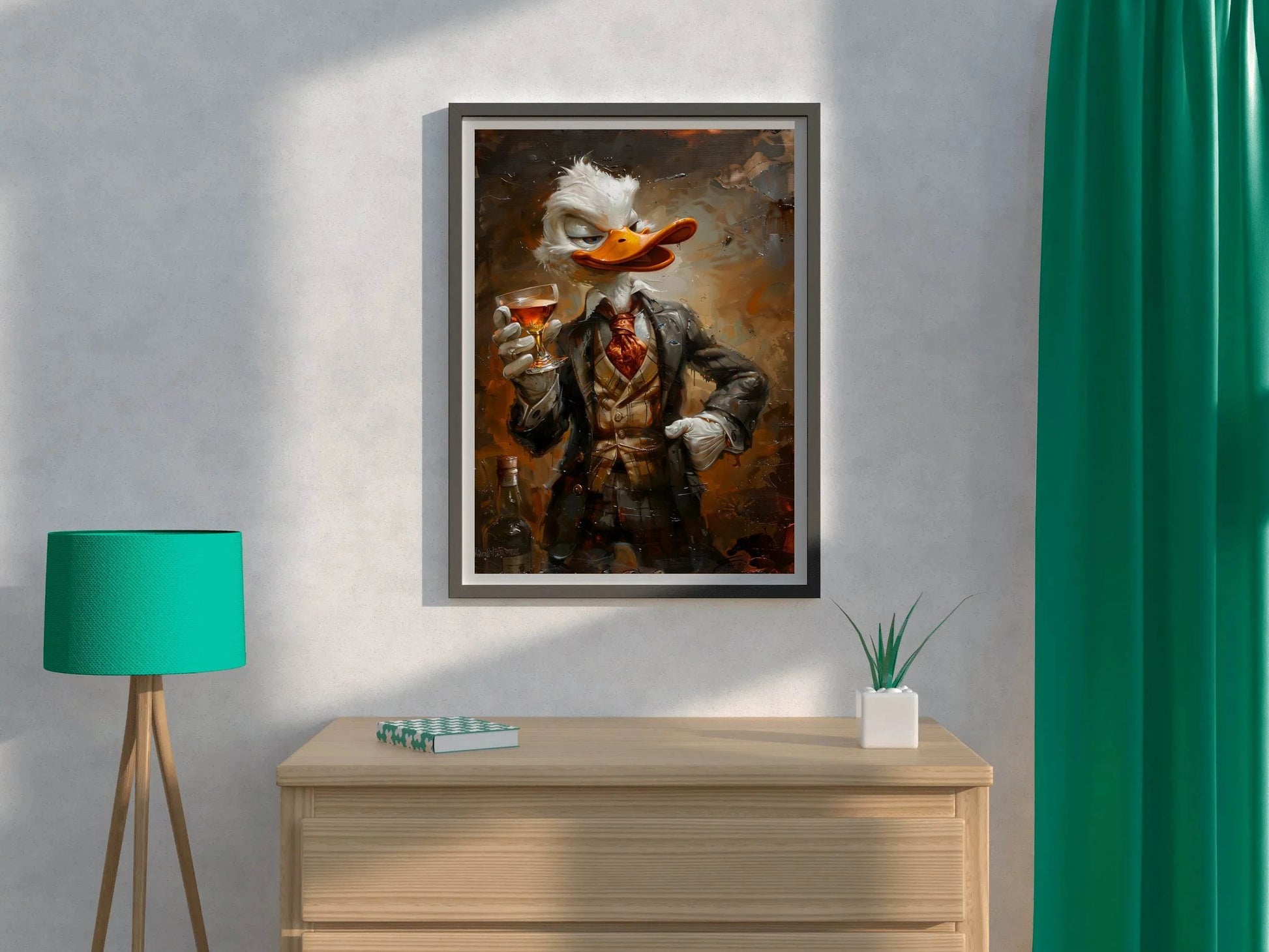Shady Scrooge Donald Duck Holding Glass Wall Art - beink online art store