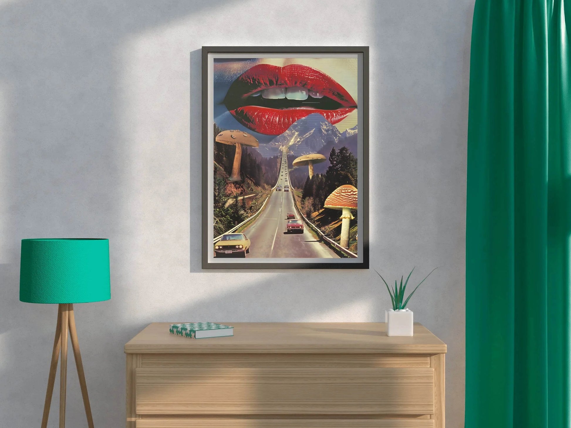 Background of Lips And Mushrooms on The Highway Wall Art - beink online art store