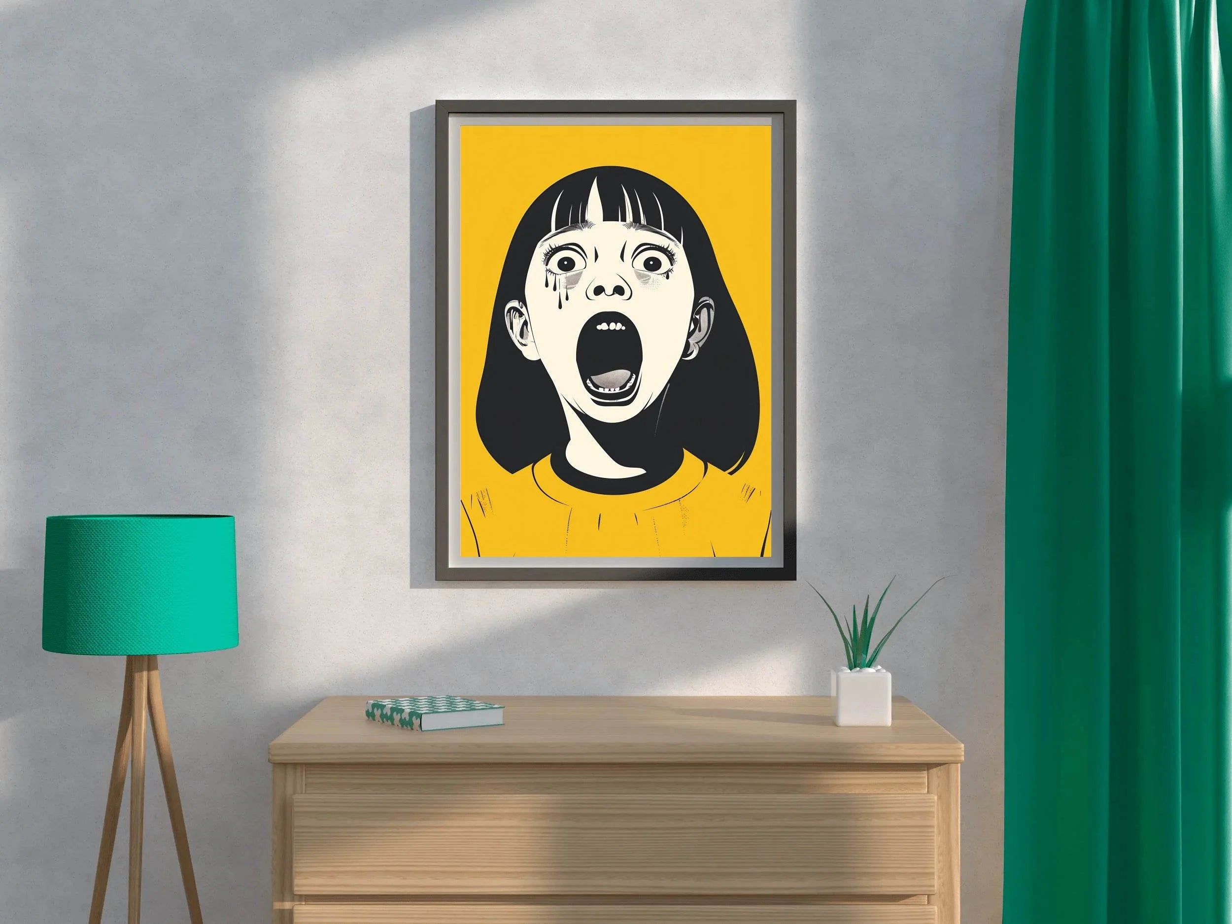 Crying Girl With Yellow Background Wall Art - beink online art store