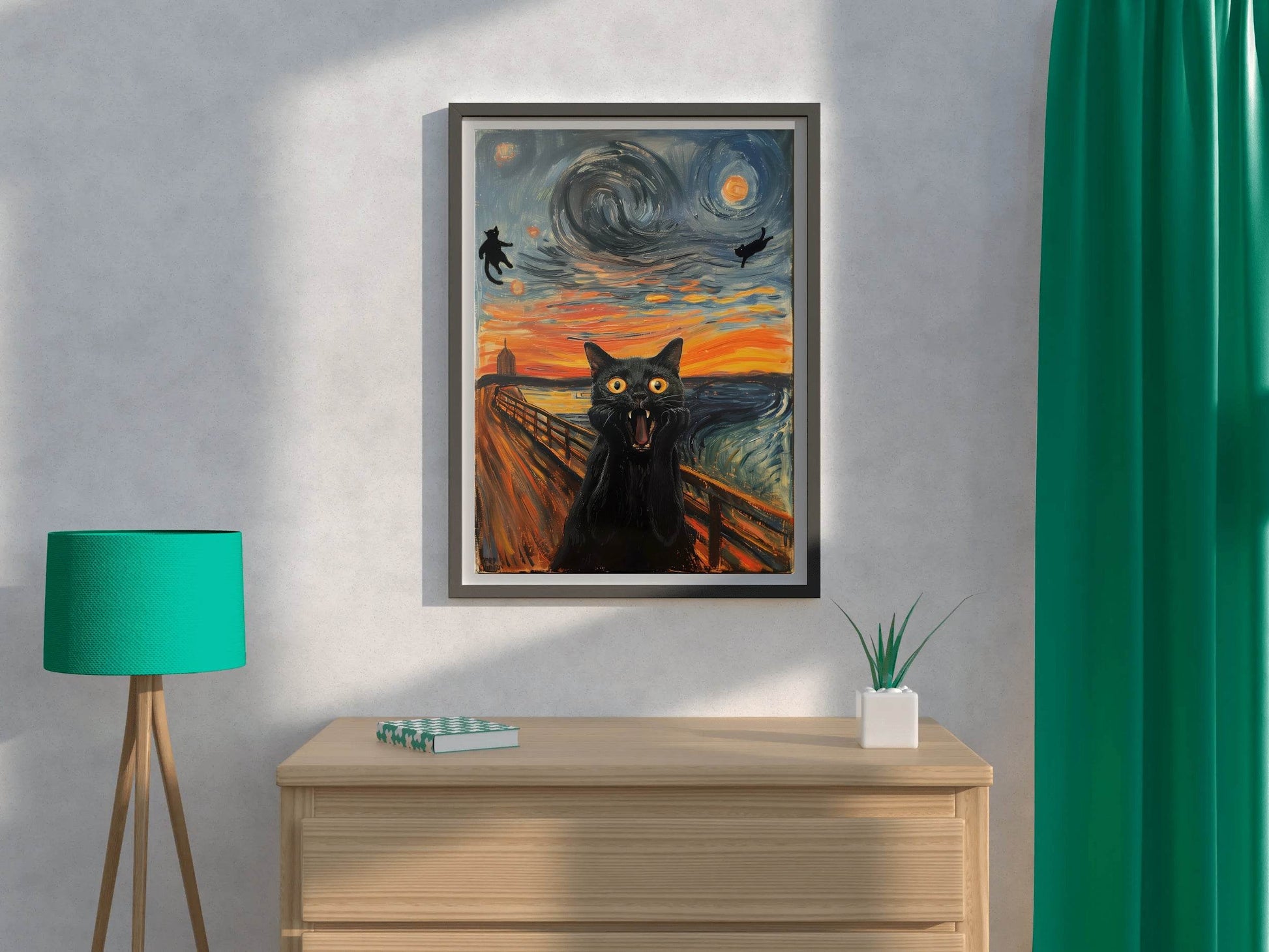 Screaming Black Cat Painting Wall Art - beink online art store