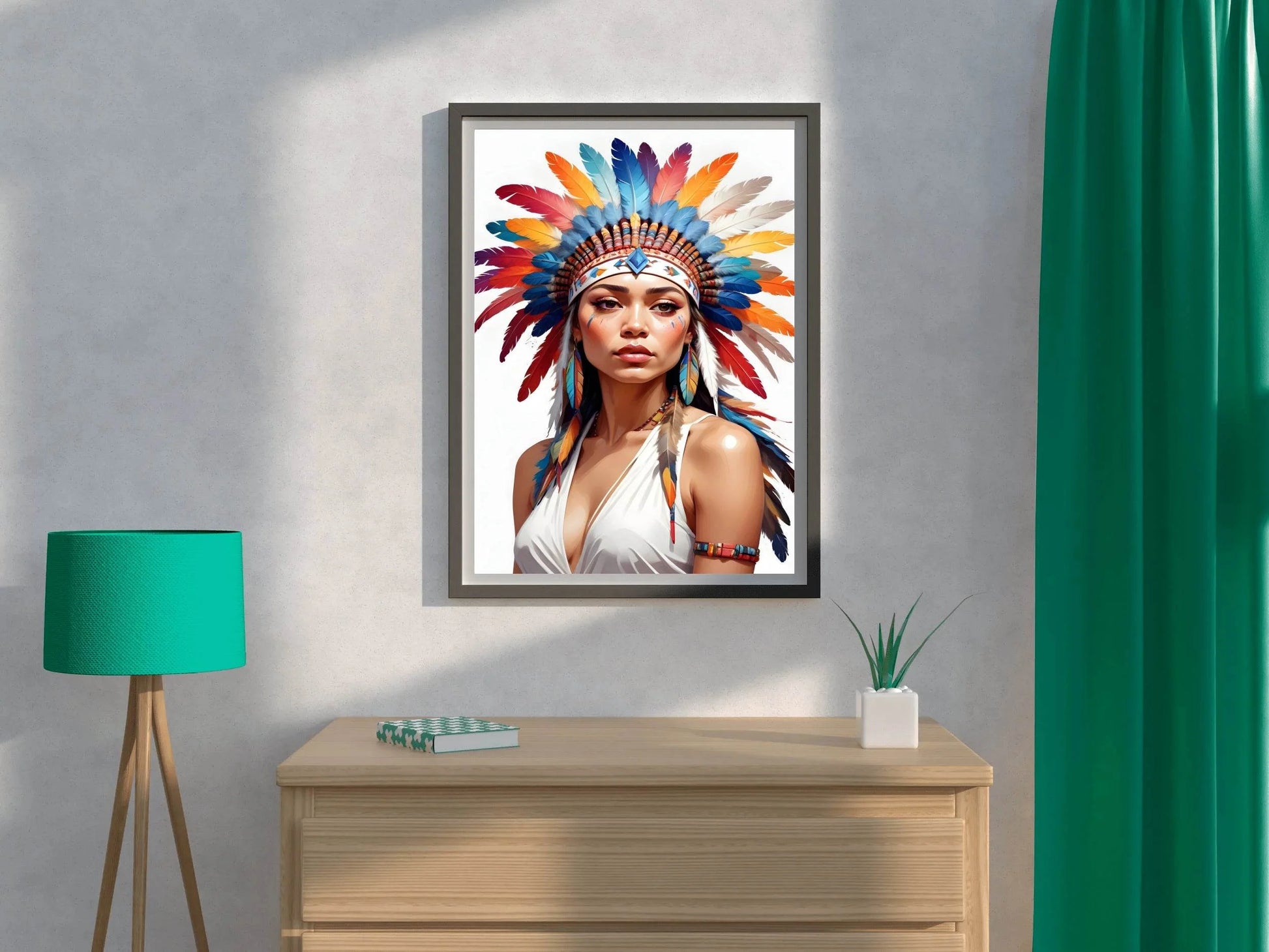 Lady Native American in White Dress Wall Art - beink online art store