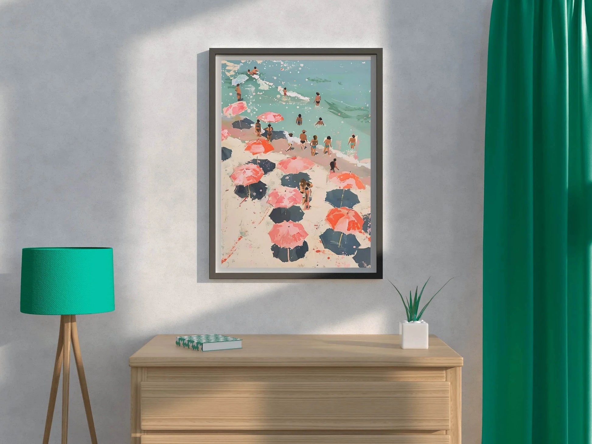 Painting People On The Beach With Umbrellas Wall Art - beink online art store