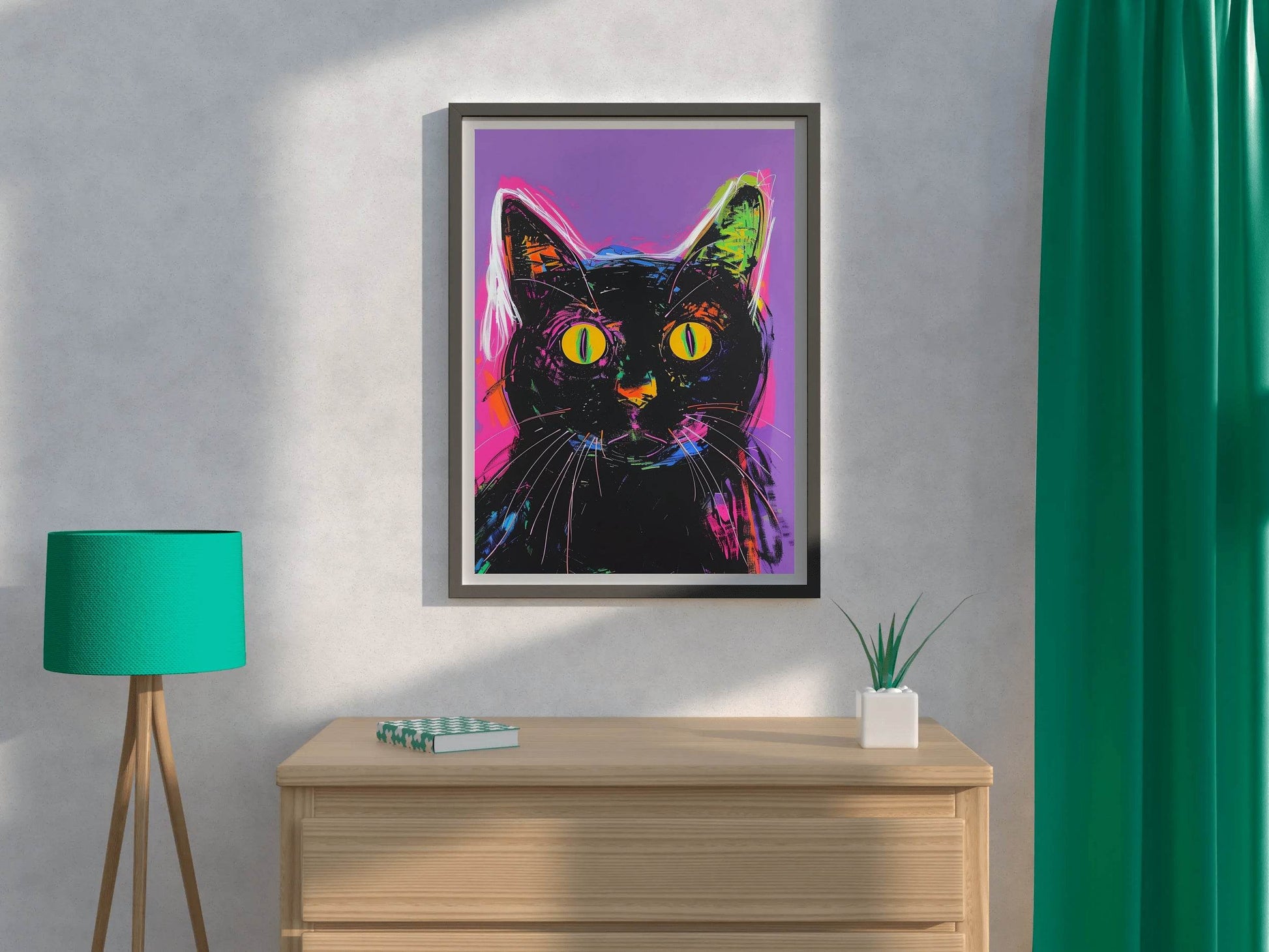 Painting of Black Cat With Pink Background - beink online art store