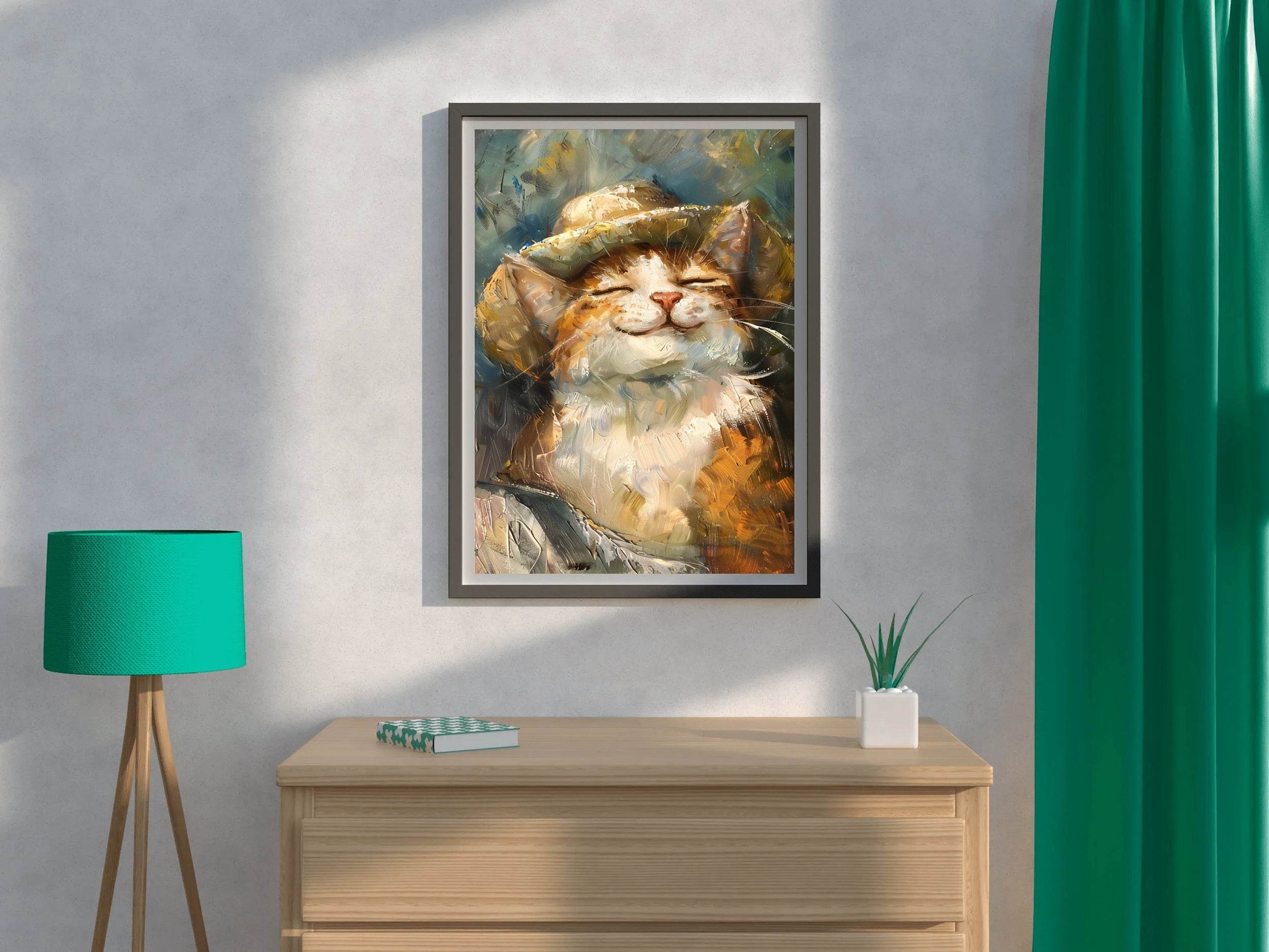 Brush Stroked Painting of Cat Wearing Hat - beink online art store