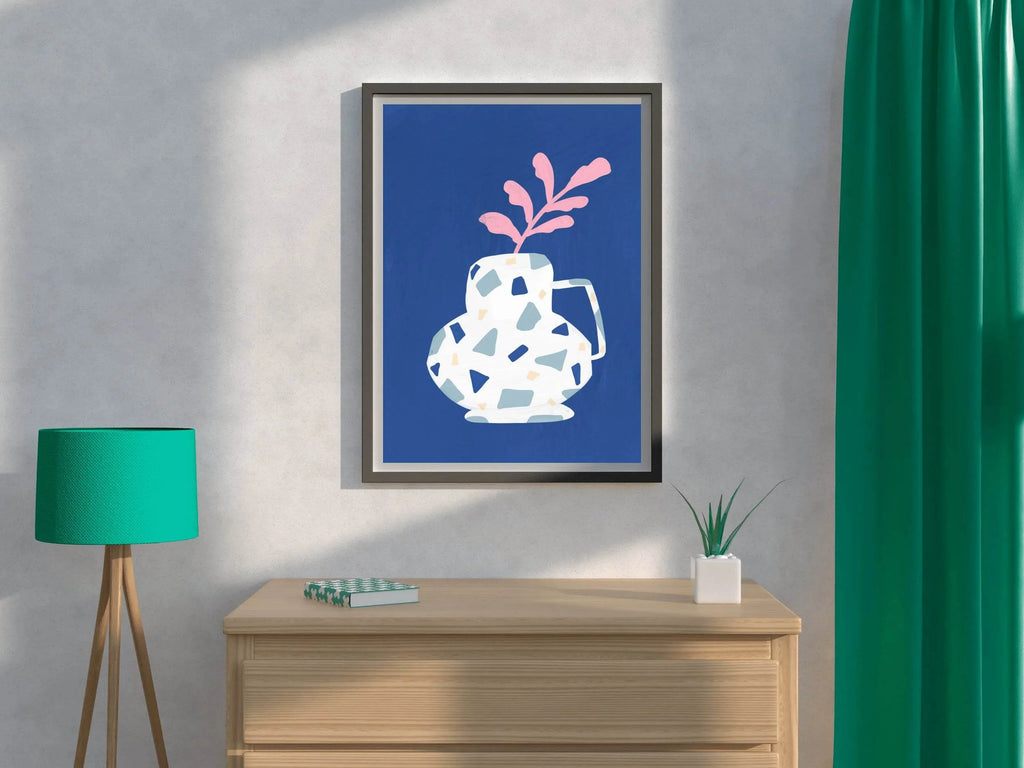 Pink Leaf Branch in A Blue Vase Wall Art - beink online art store