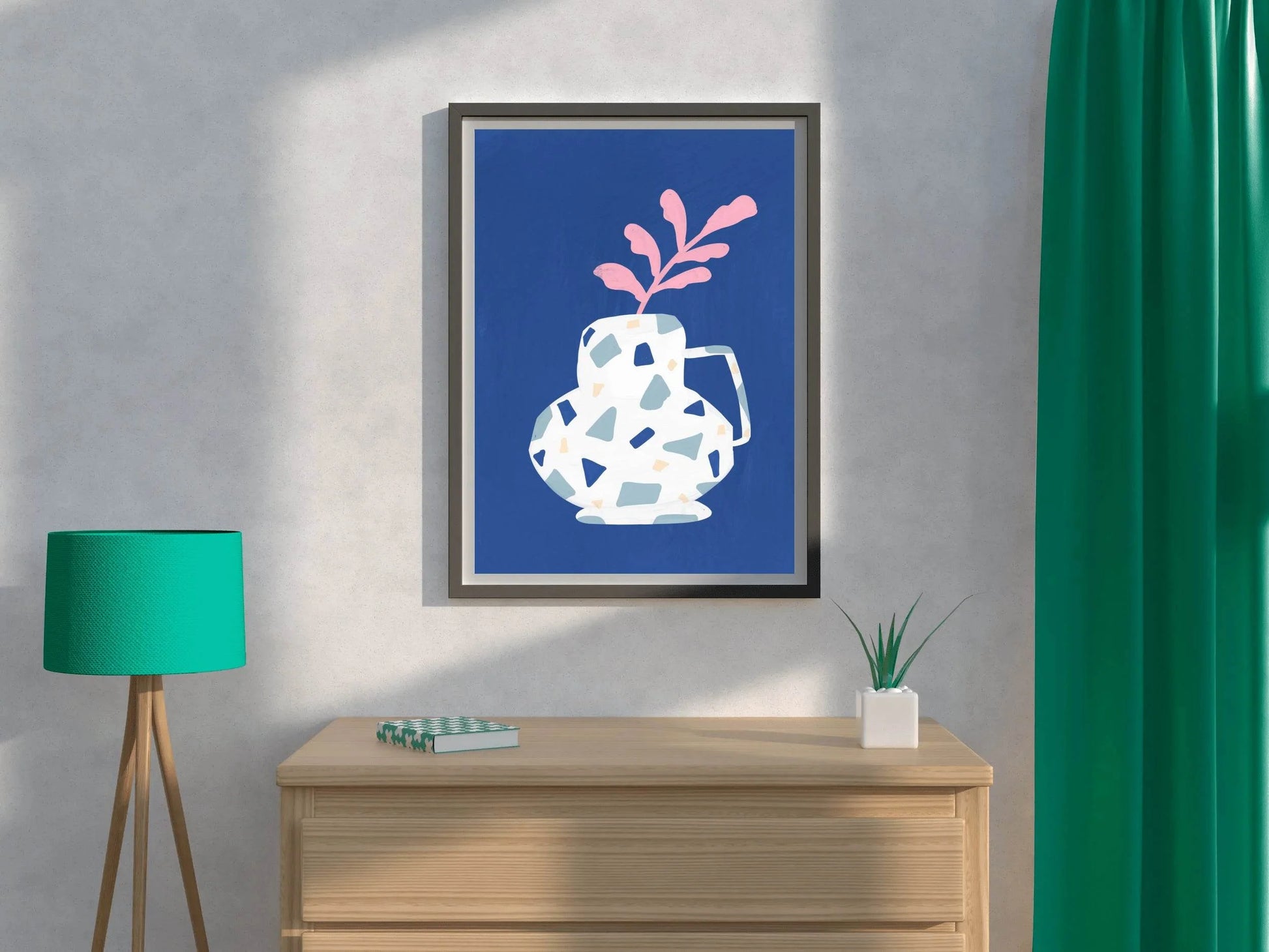 Pink Leaf Branch in A Blue Vase Wall Art - beink online art store
