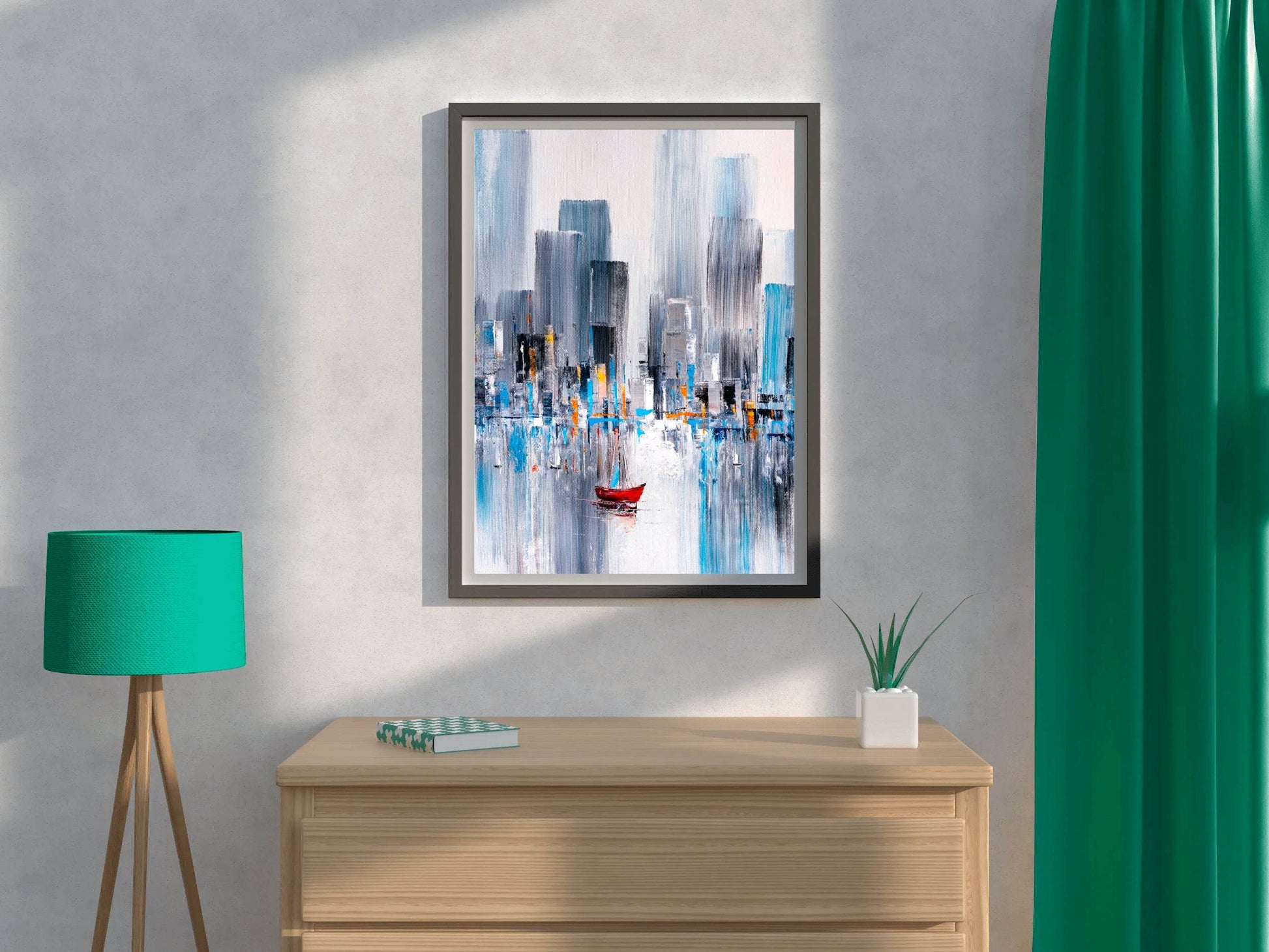 Watercolor Painting of Boat in The River Wall Art - beink online art store