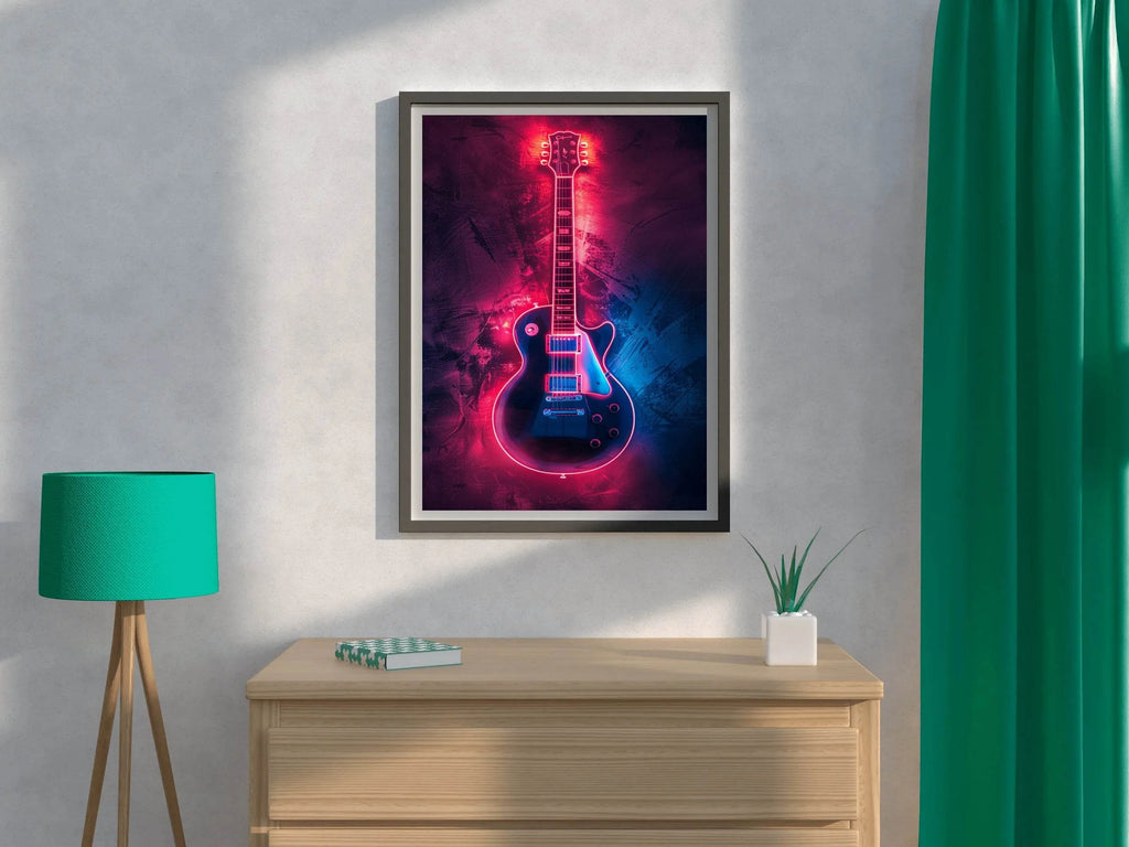 Electric Guitar With Neon Light Wall Art - beink online art store