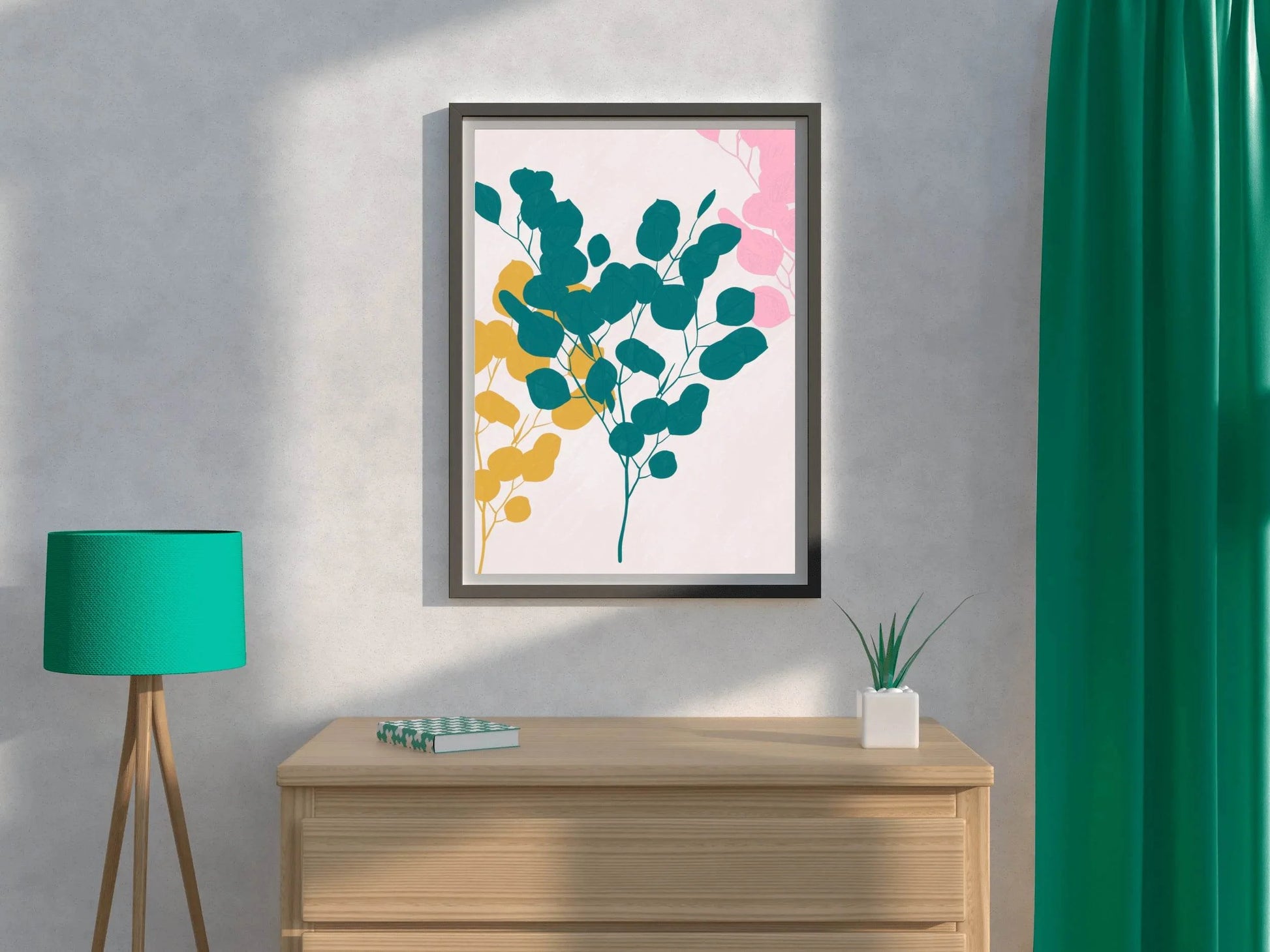 Tree Branch With Blue And Yellow Leaves Wall Art - beink online art store