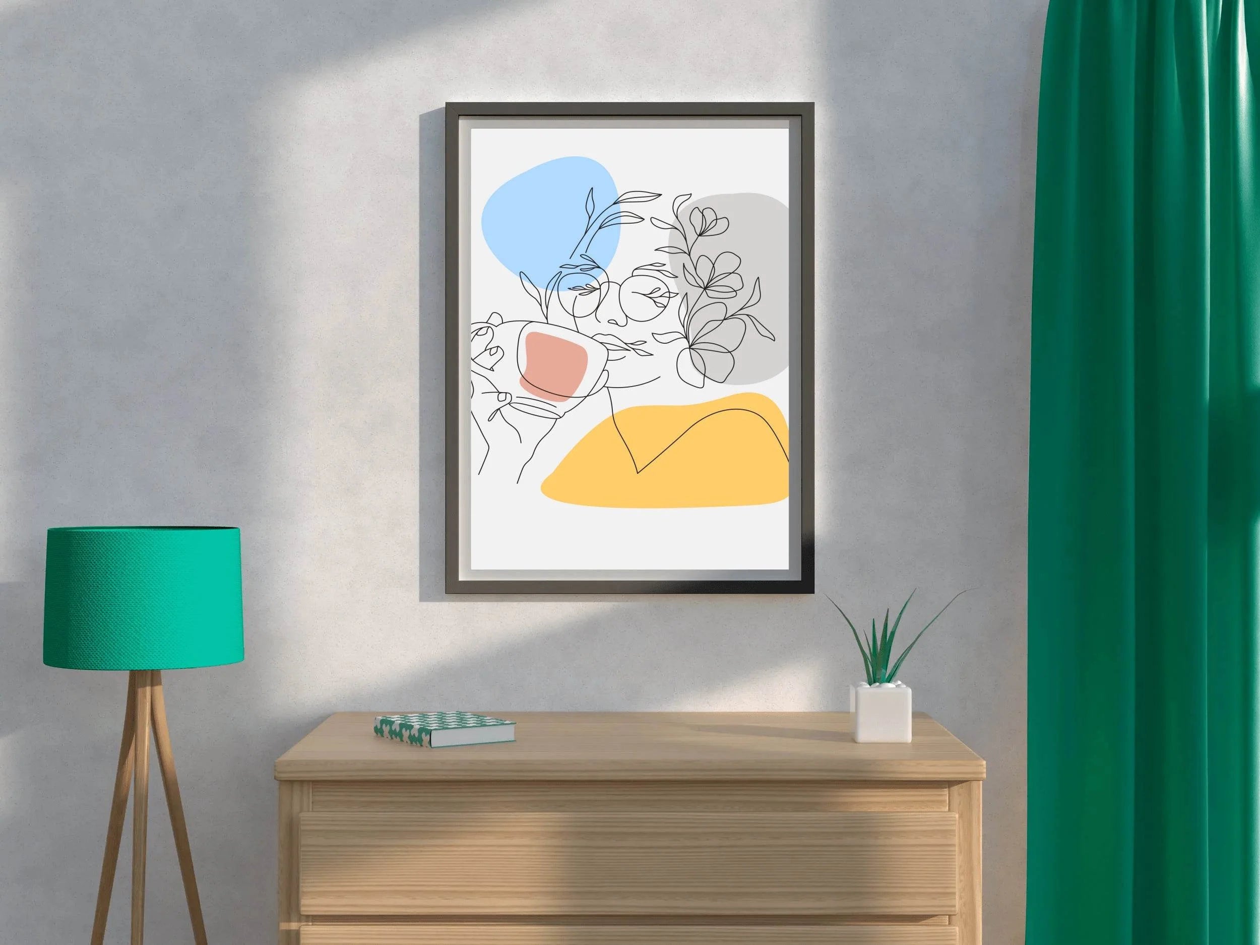 Minimal Woman Drinking Tea Wall Art - beink online art store