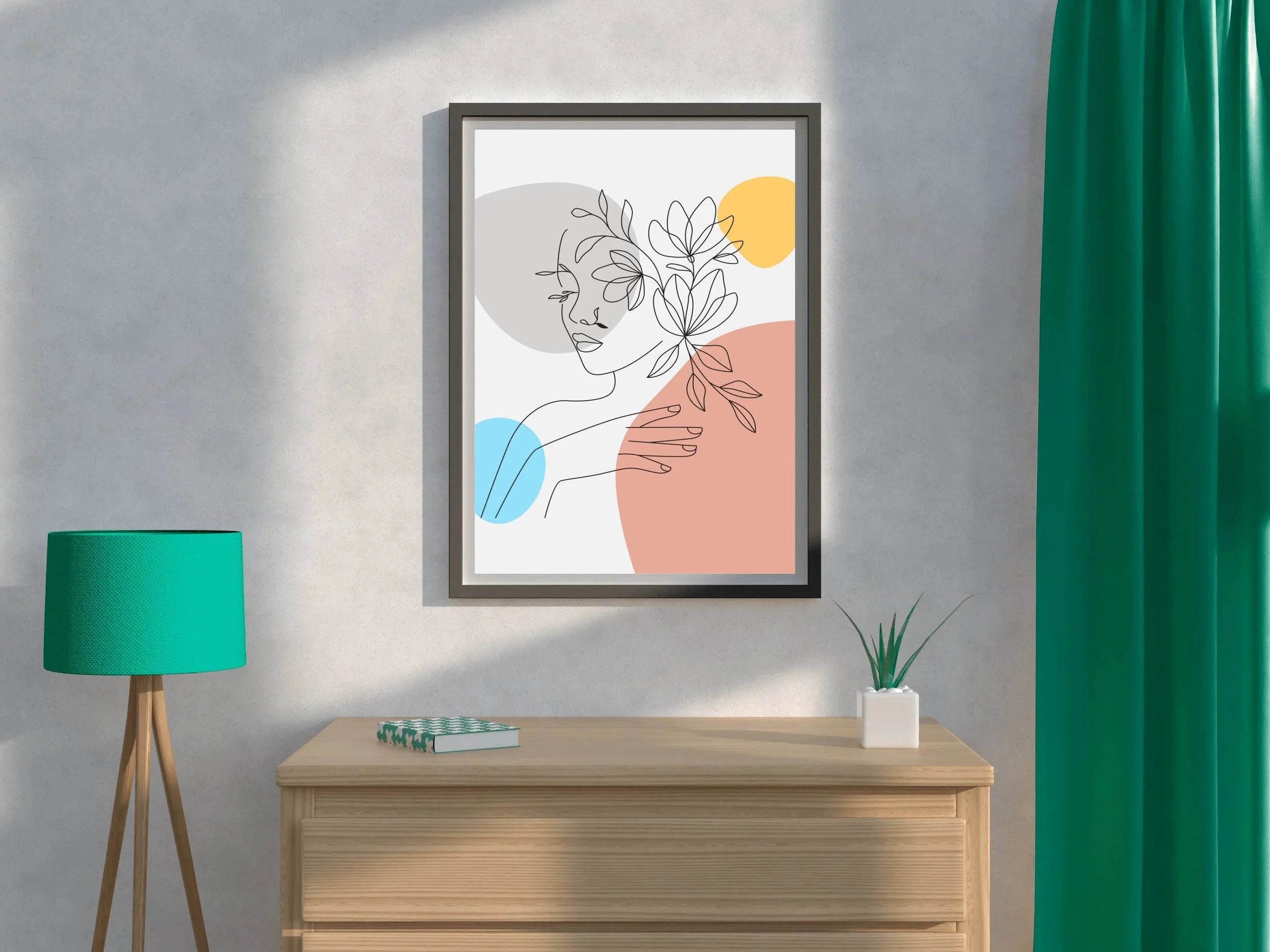 Woman Face and Elegant Flowers Wall Art - beink online art store