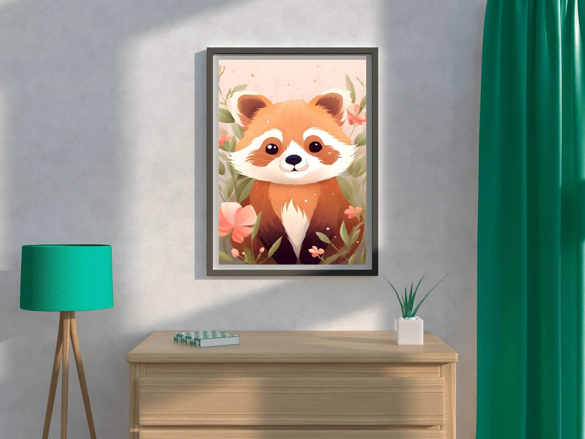 Red Baby Panda Sitting in Flowers - beink online art store