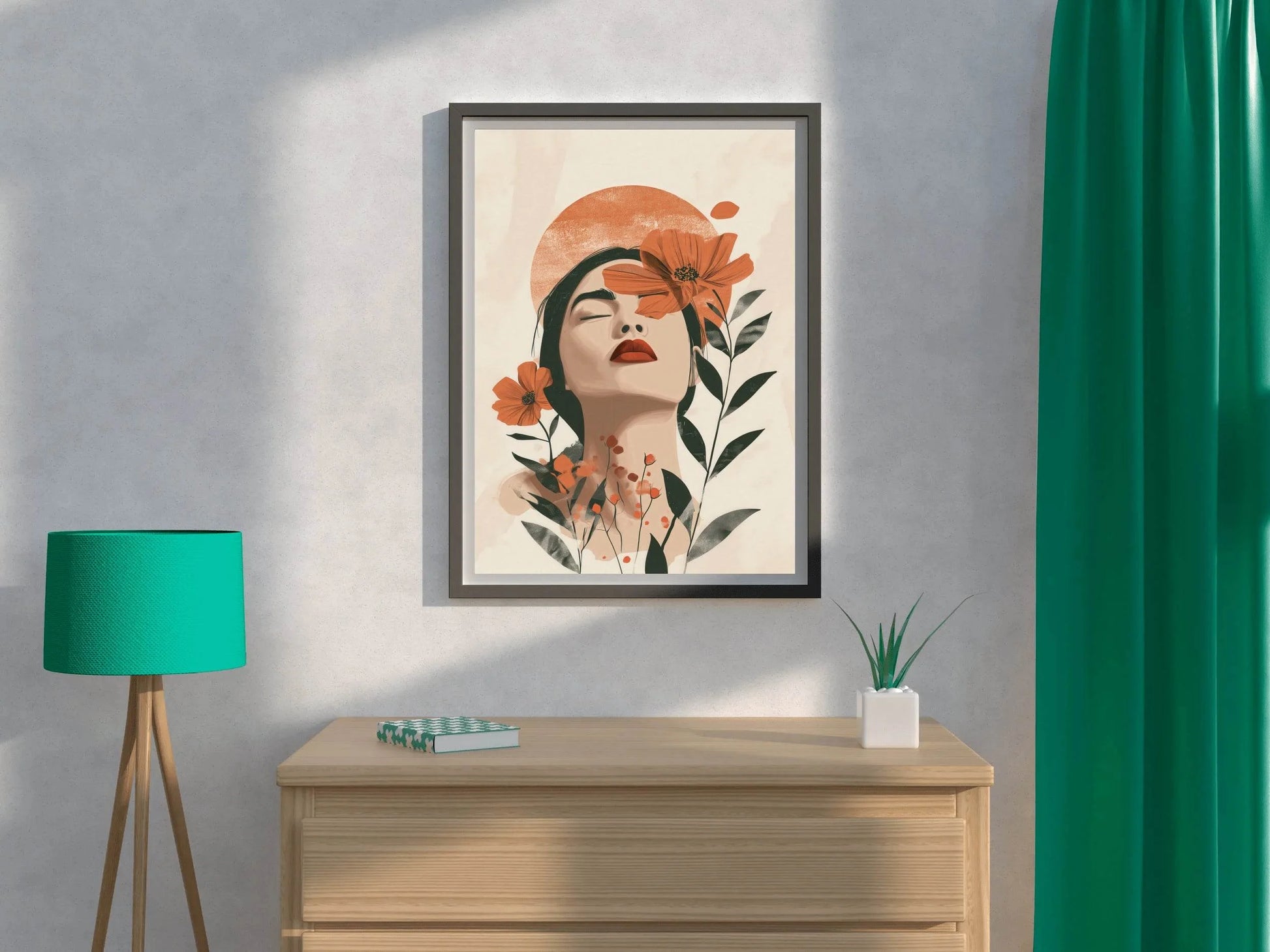 Digital Illustration of a Woman's Face With Flowers - beink online art store
