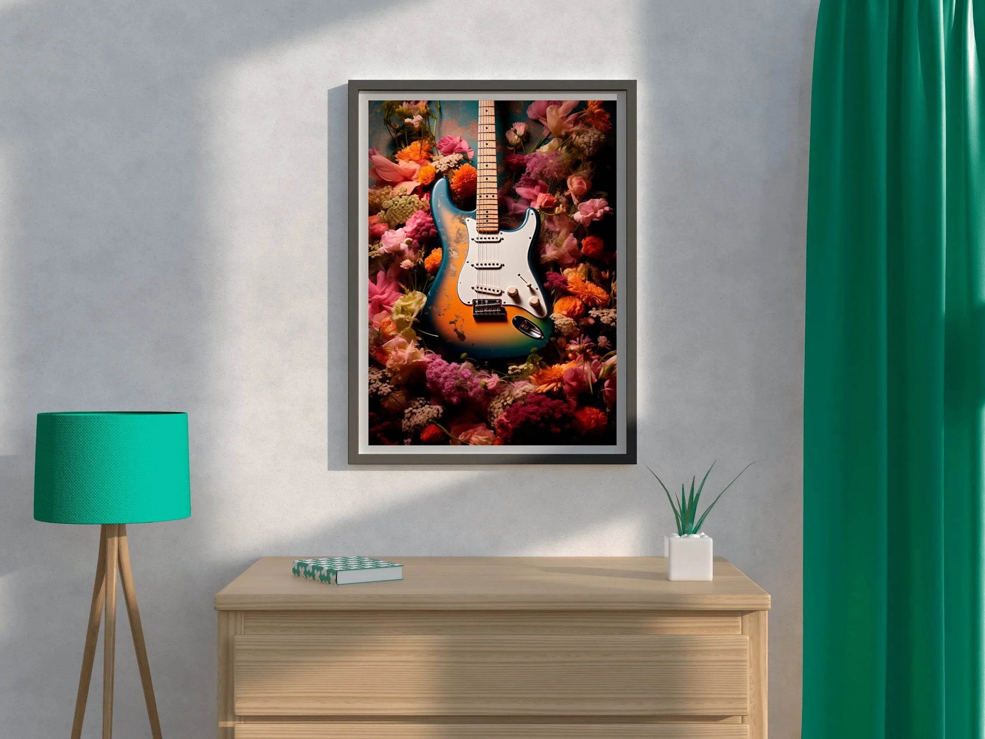 Guitar With Spring Flowers Wall Art - beink online art store