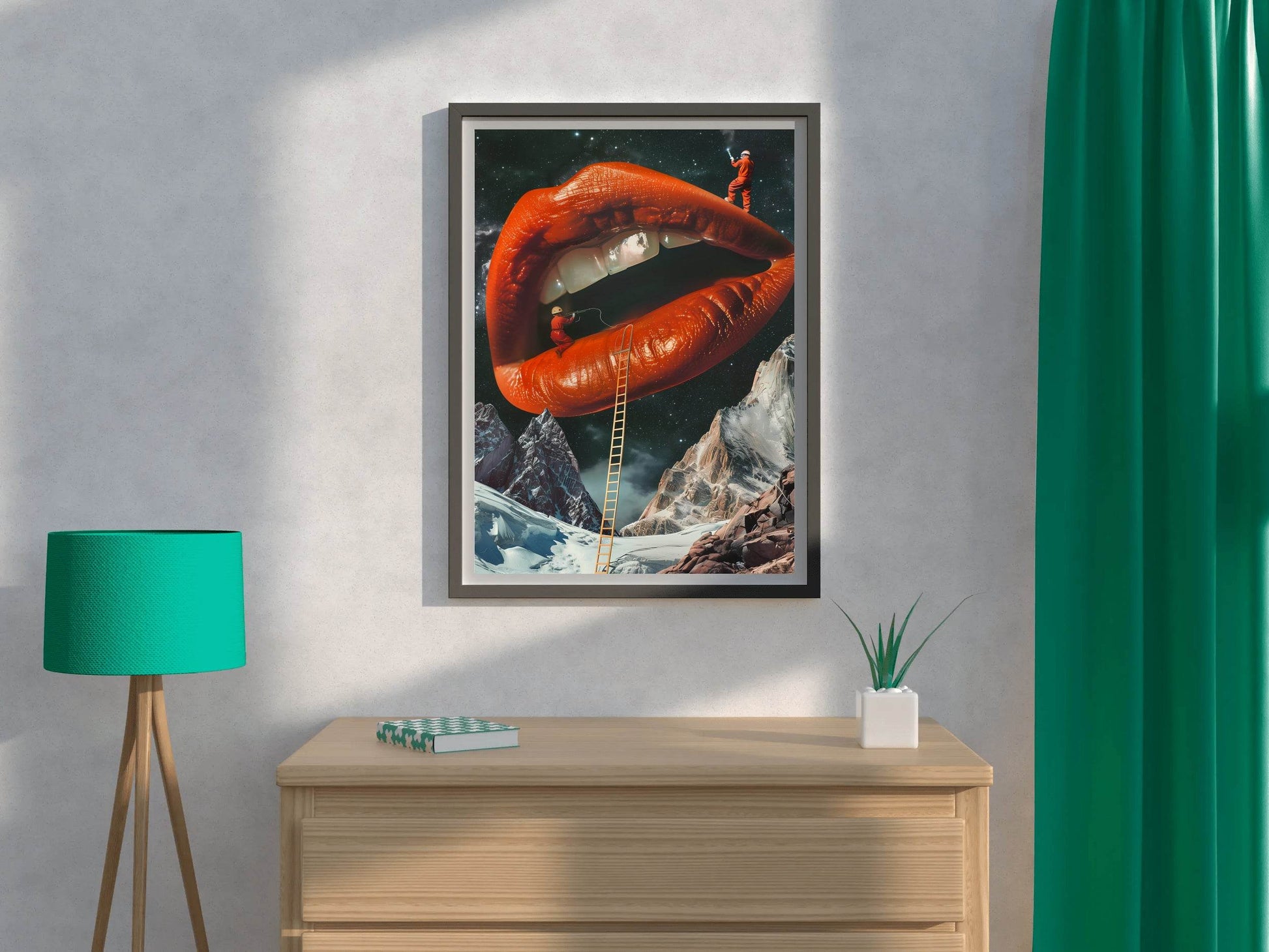 Drawing Woman Lips With A Snowy Mountain Background Wall Art - beink online art store