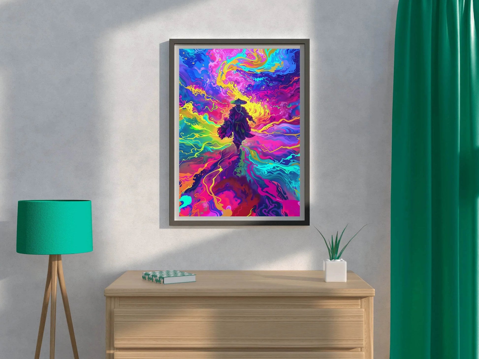 Digital Illustration of a Person Walking in Abstract Landscape - beink online art store