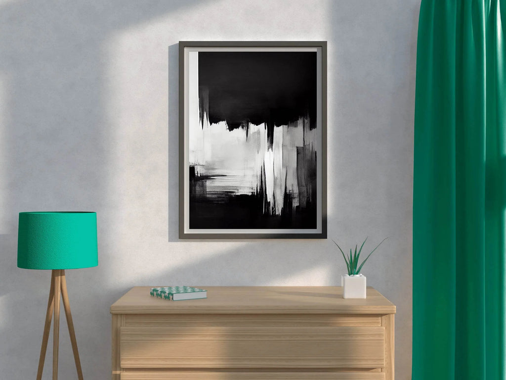 Black and White Brush Strokes Abstract Wall Art - beink online art store