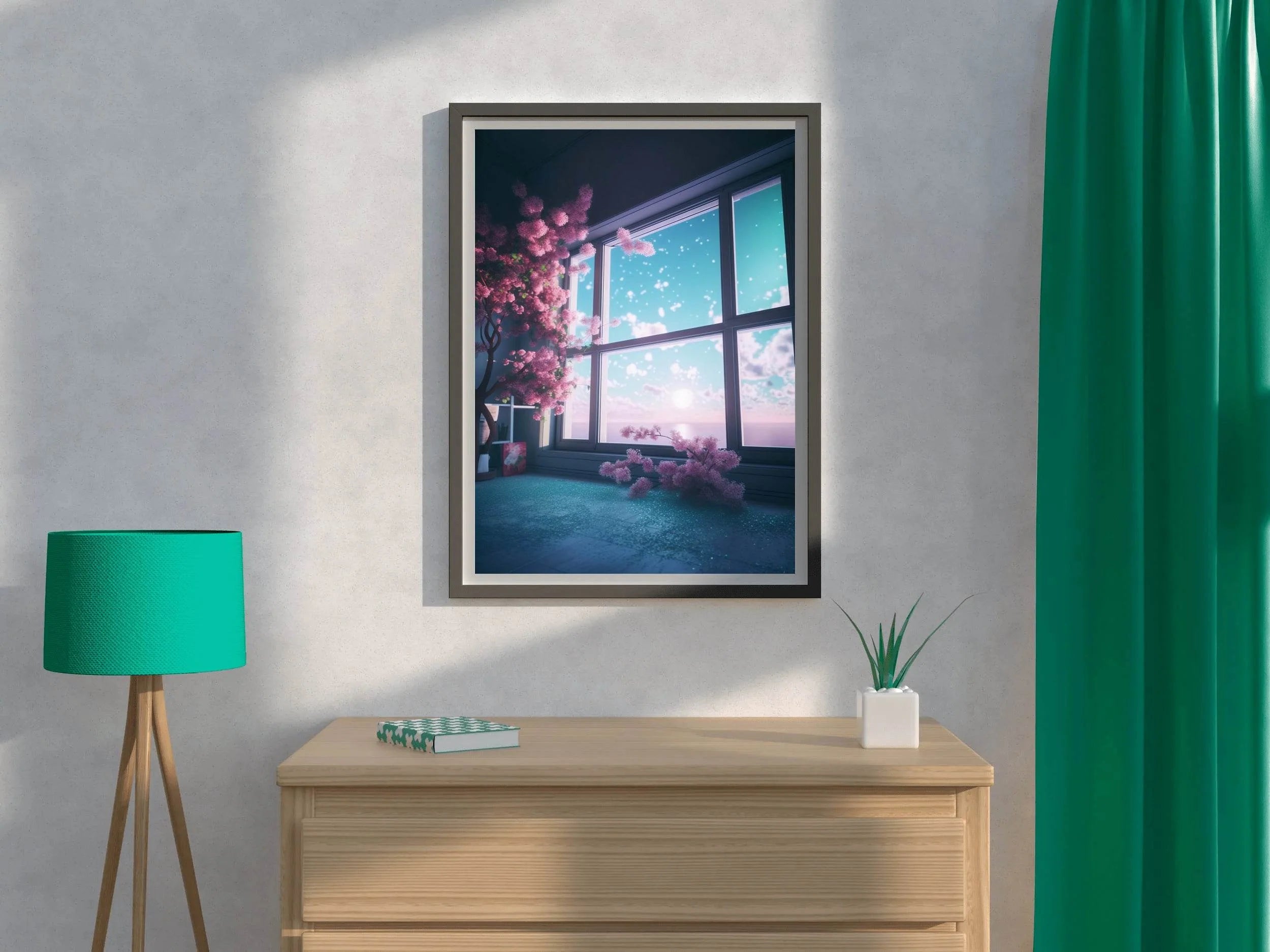 Surreal and Mystical View With Pink Blooming Cherry Trees Anime Wall Art - beink online art store