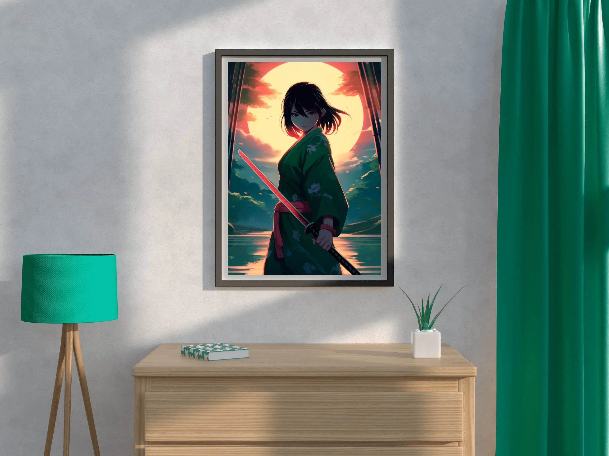 Anime Girl With katana In Forest Sunset Anime Wall Art - beink online art store