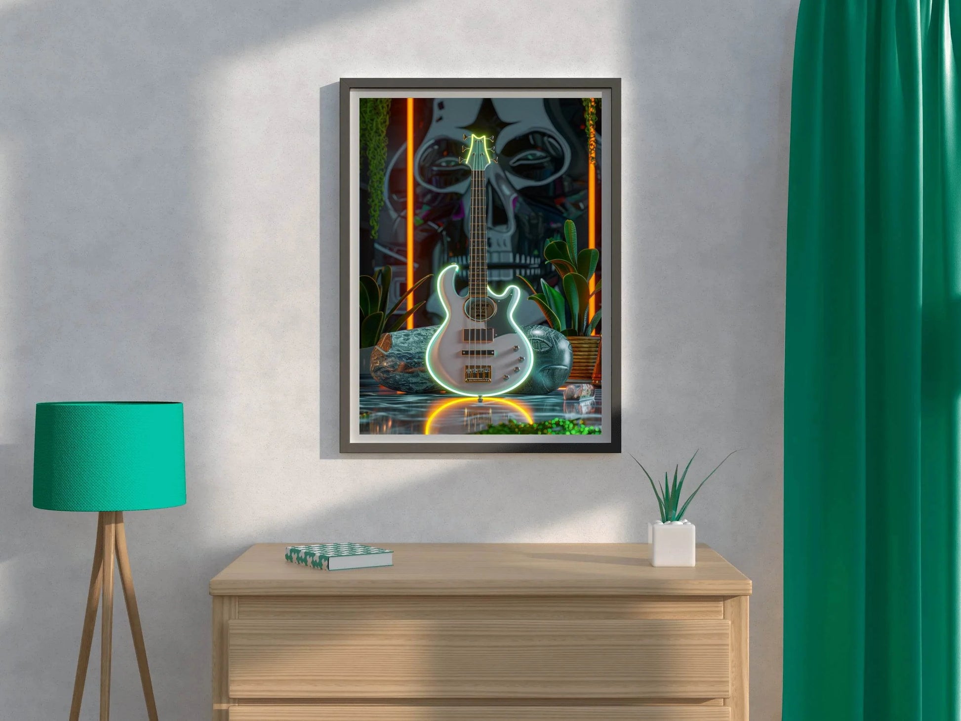 Augustic Guitar With Neon Wall Art - beink online art store