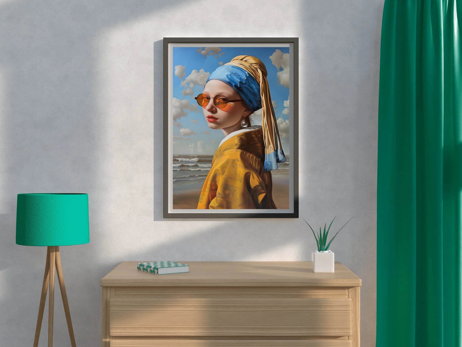 Vermeer's Girl with a Pearl Earring on the beach Wall Art - beink online art store