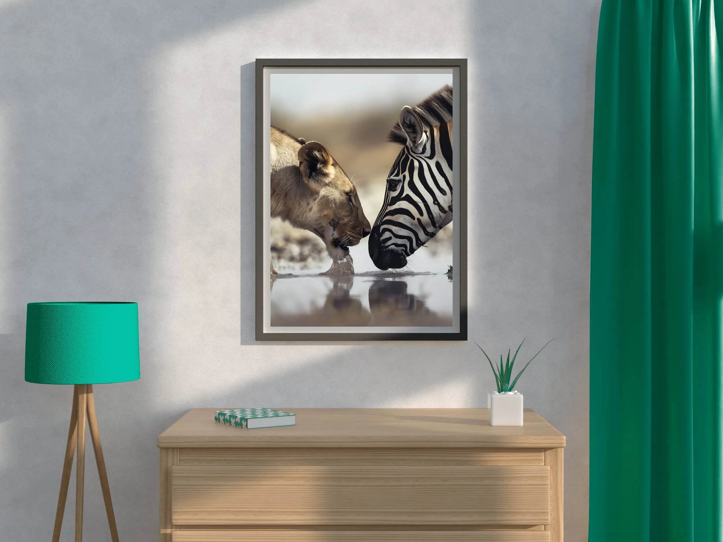 Zebra and Tiger Drinking Water Wall Art - beink online art store