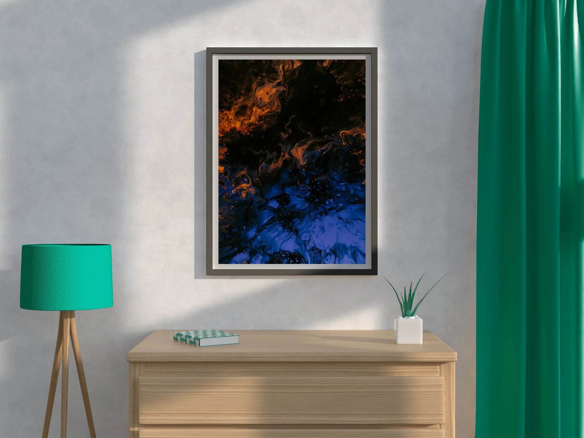 Blue and Fire Oil Paint Abstract Wall Art - beink online art store
