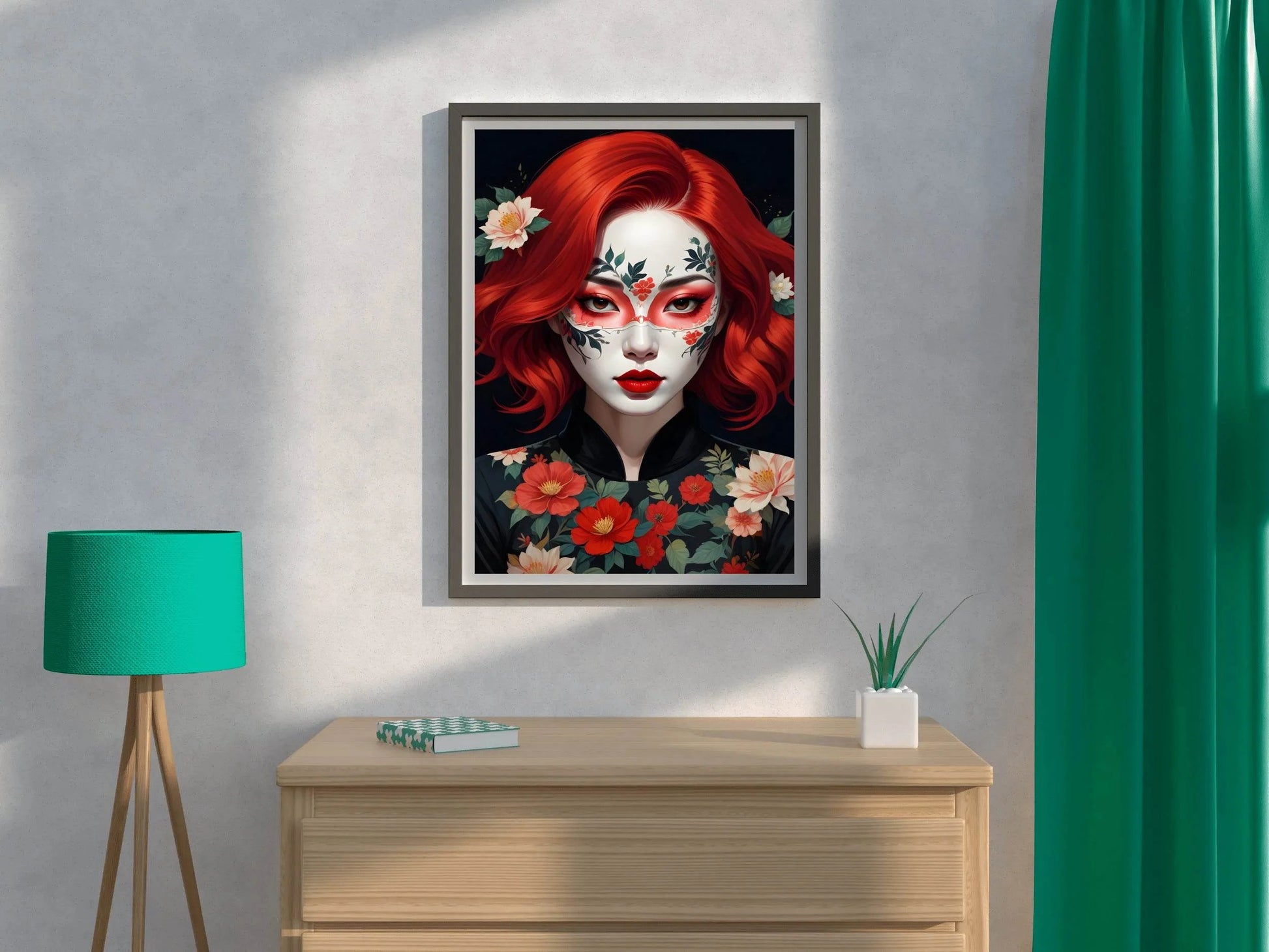 Asian Character with Red Hair unique makeup Wall Art - beink online art store