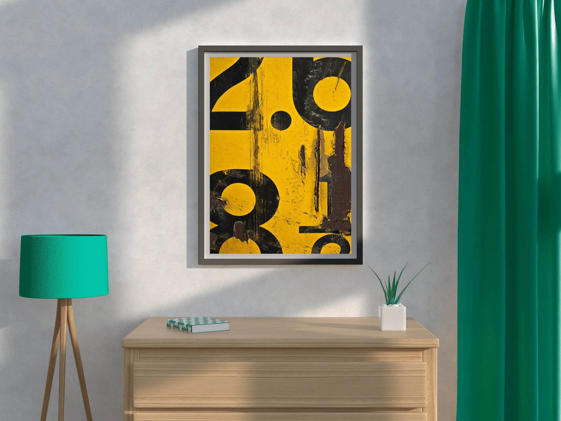Digits With Yellow Background Abstract Wall Art - beink online art store