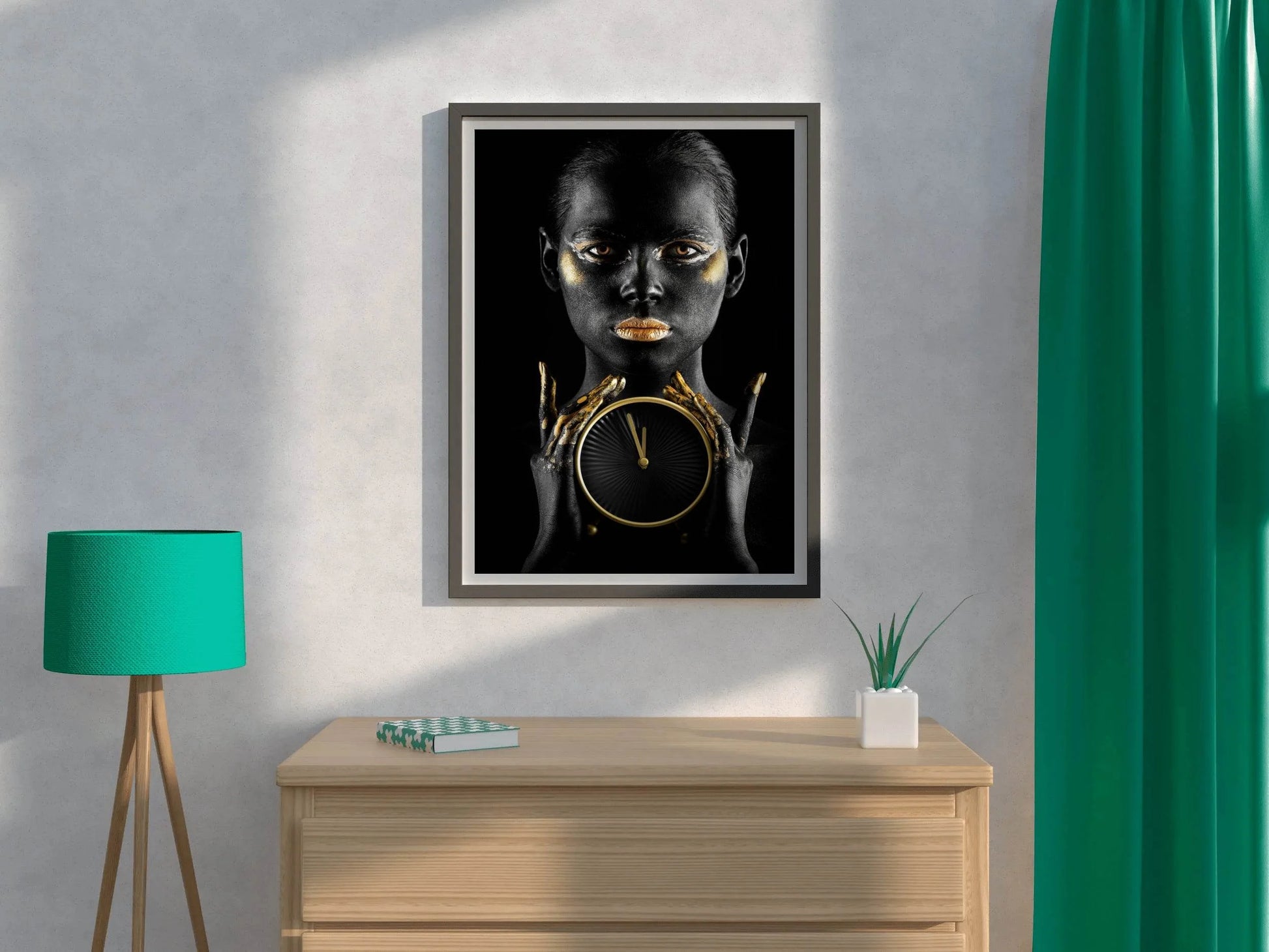 Black Woman With A Gold Watch in Her Hand Wall Art - beink online art store