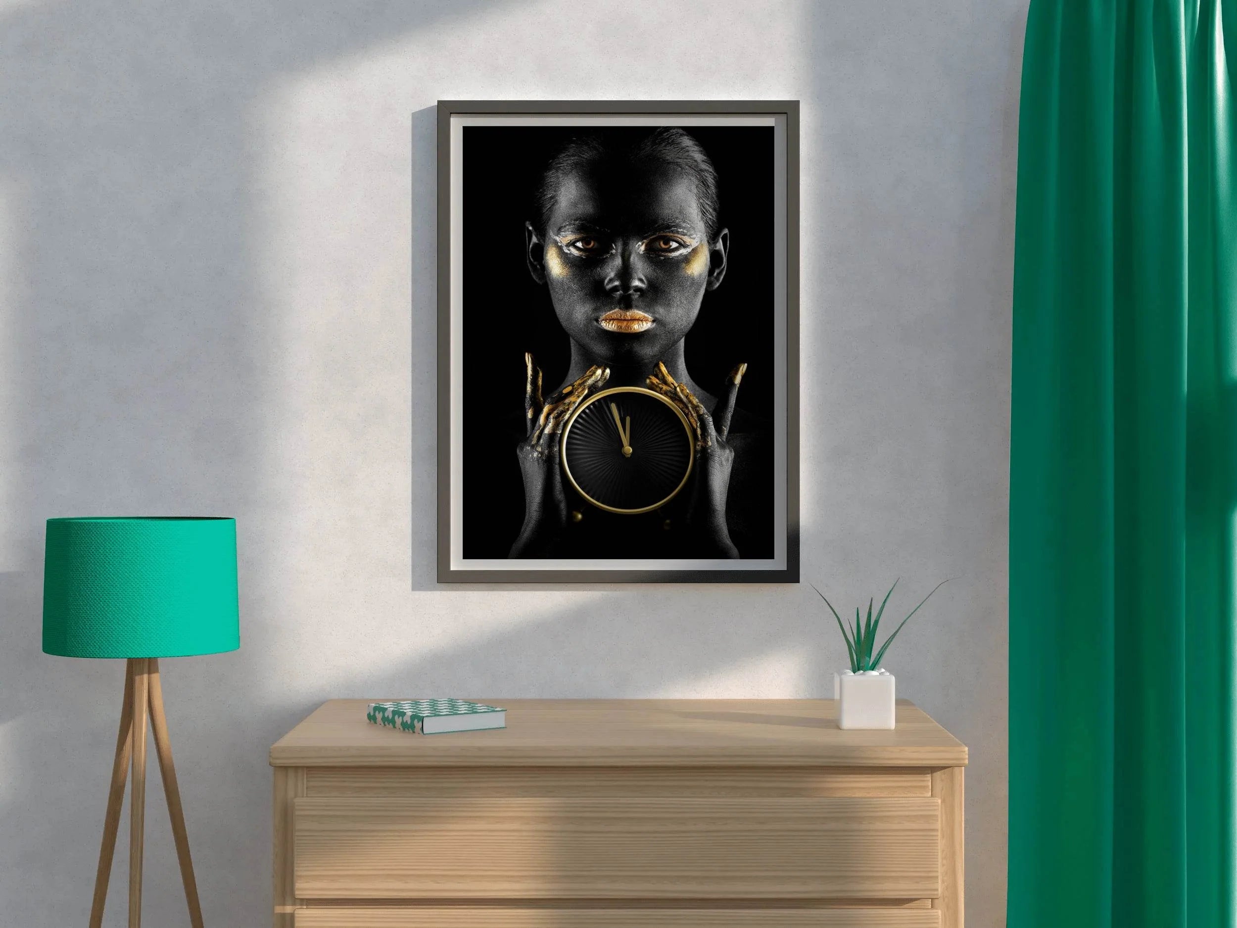 Black Woman With A Gold Watch in Her Hand Wall Art - beink online art store