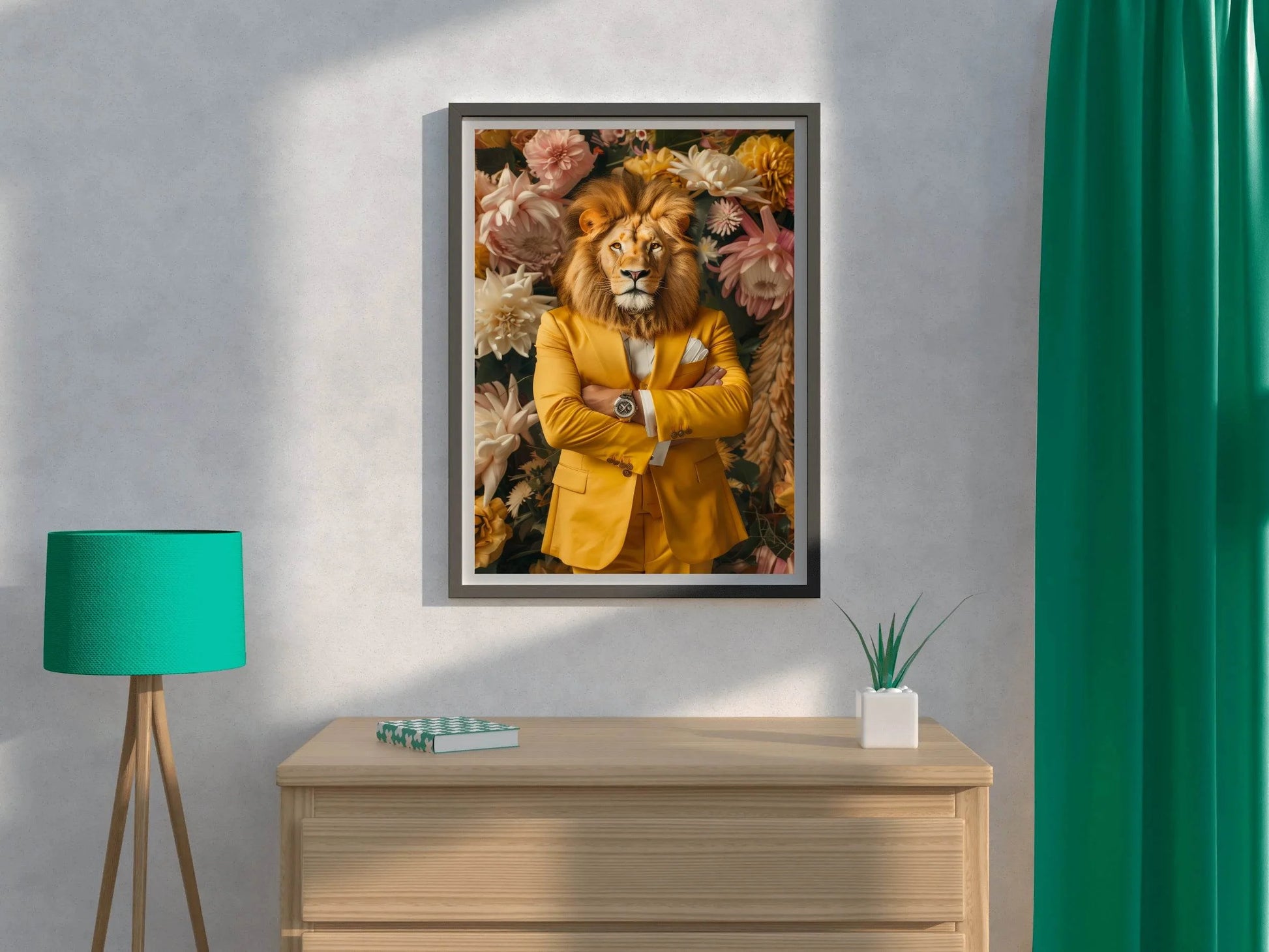Lion in Yellow Coat With Floral Background - beink online art store