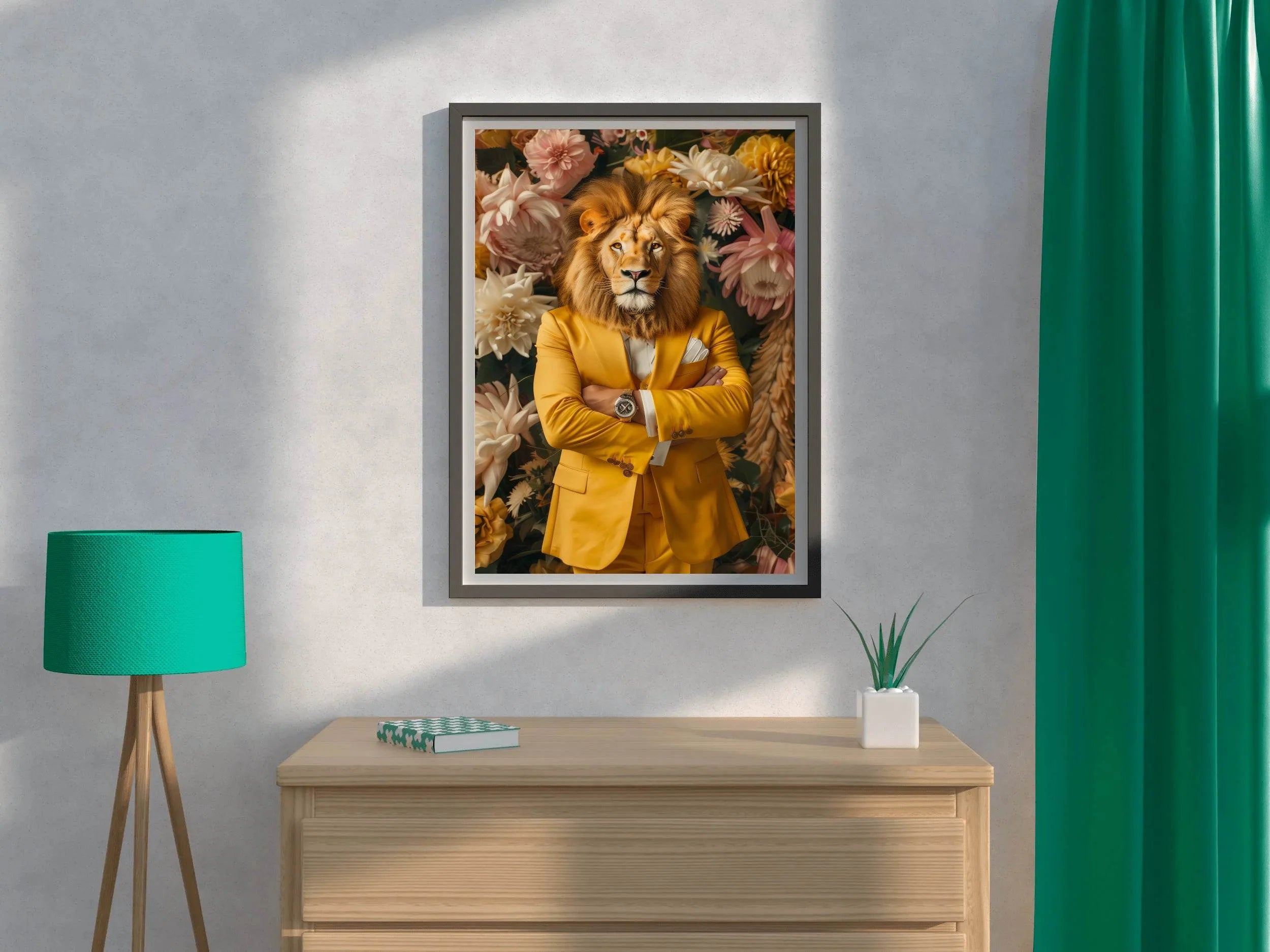 Lion in Yellow Coat With Floral Background - beink online art store