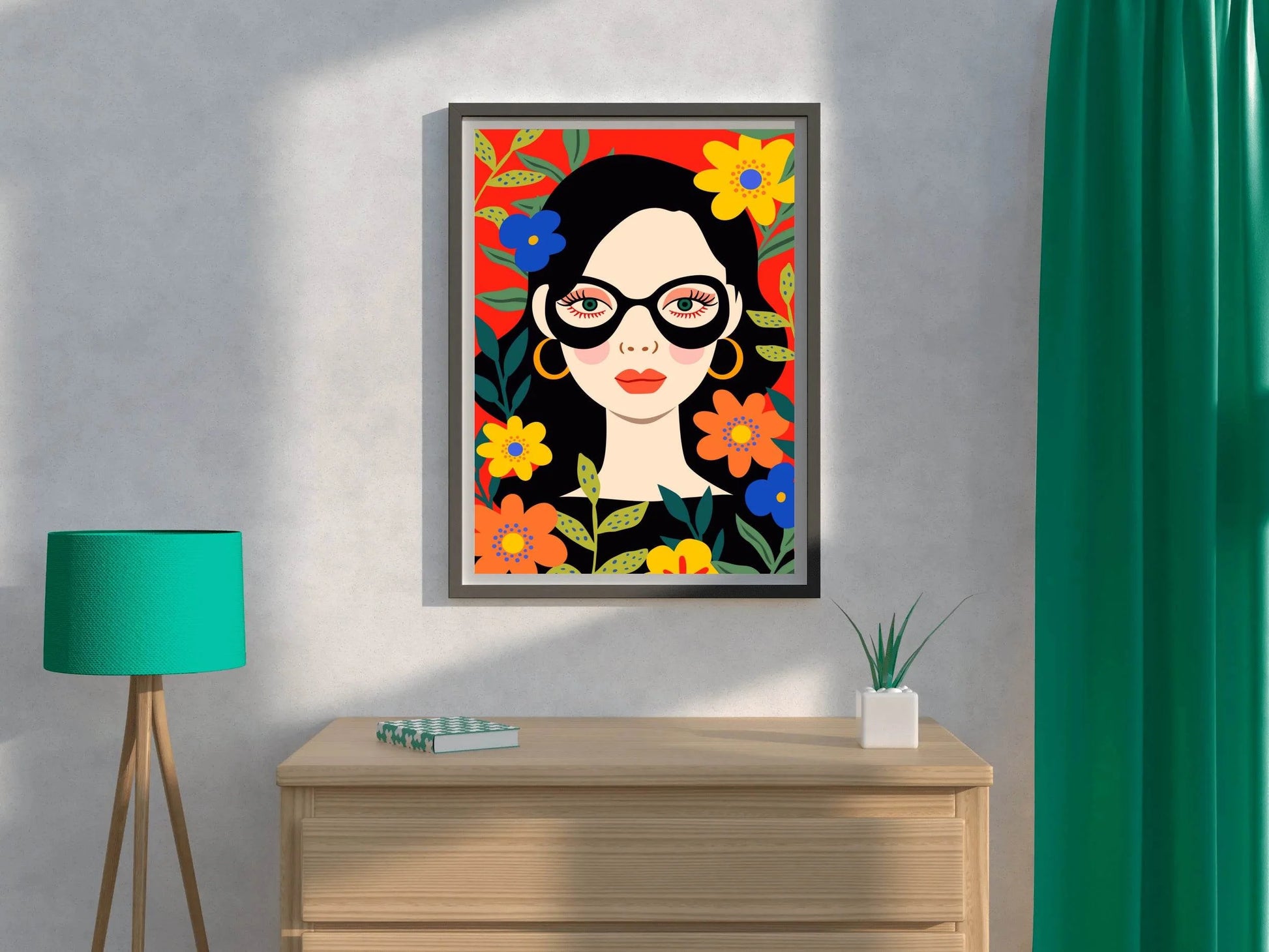 Painting Of a Girl With Glasses In Flowers Art - beink online art store