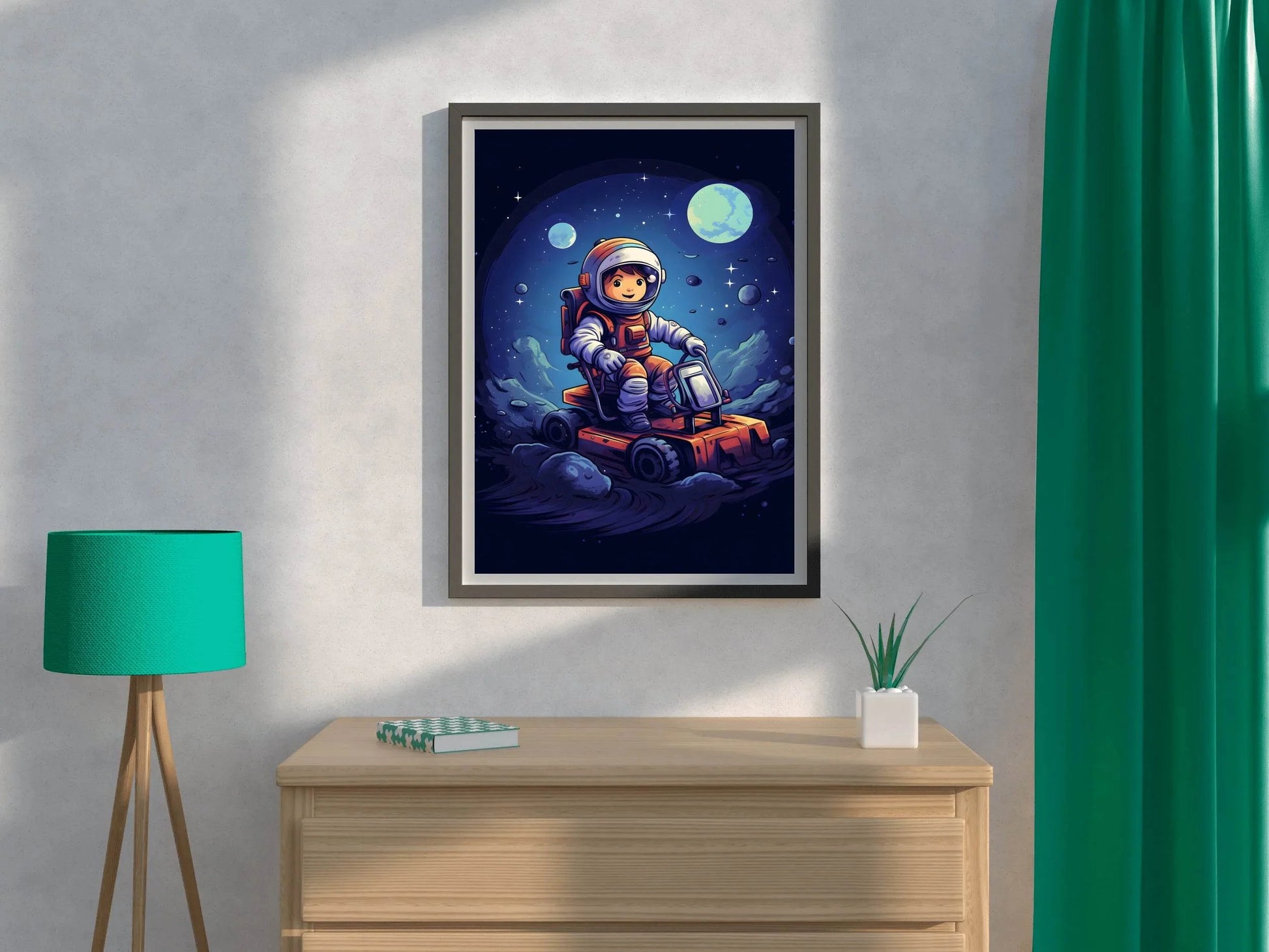 Painting of Astonaut Boy Riding in Space - beink online art store