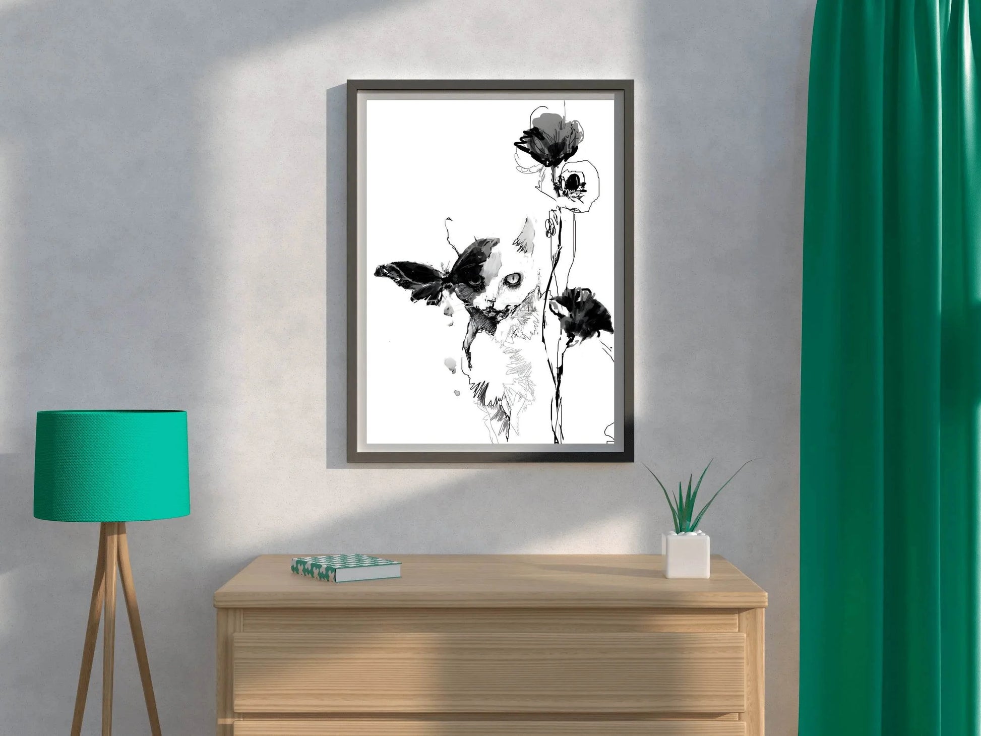 Feline Whispers in Black Ink Modern Wall Art - beink online art store