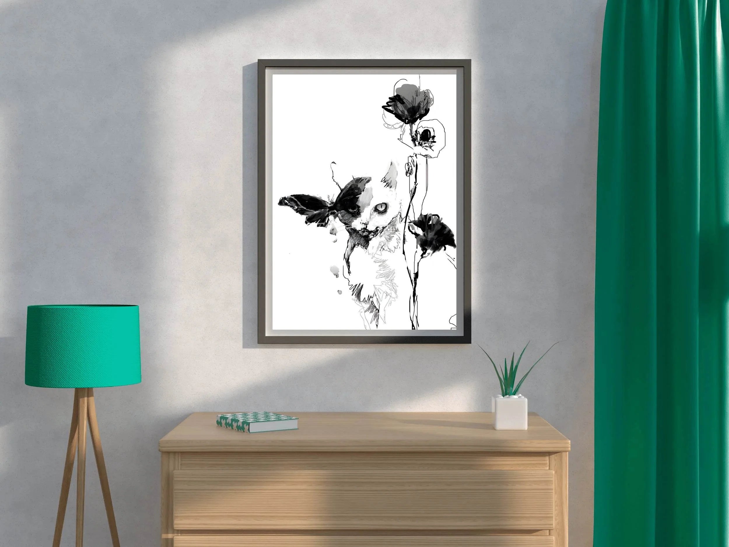 Feline Whispers in Black Ink Modern Wall Art - beink online art store