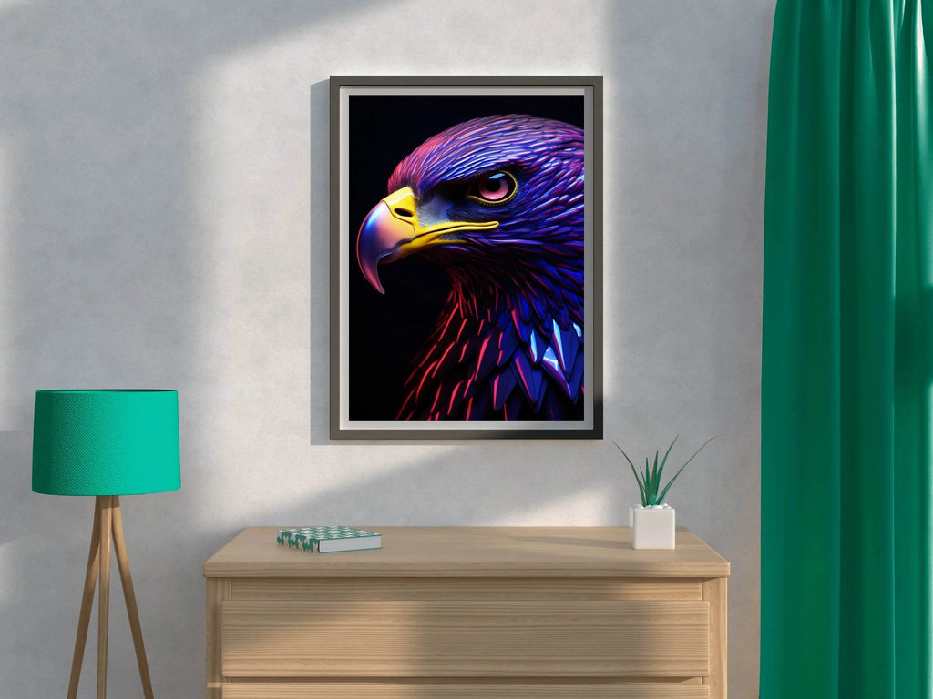 Golden Eagle Painted Blue and Pink Bird Wall Art - beink online art store
